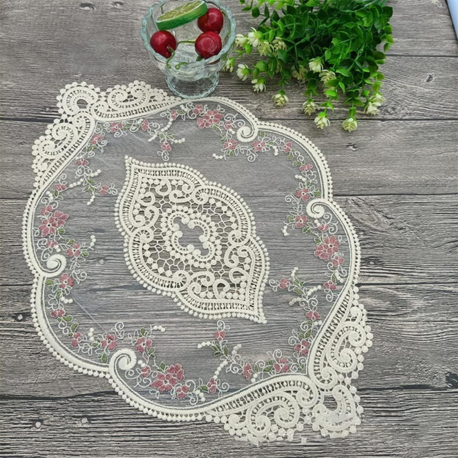 Tischläufer Mit Rosenstickerei, 2er-set, Spitze, 31x44 Cm, Für Hochzeit & Party