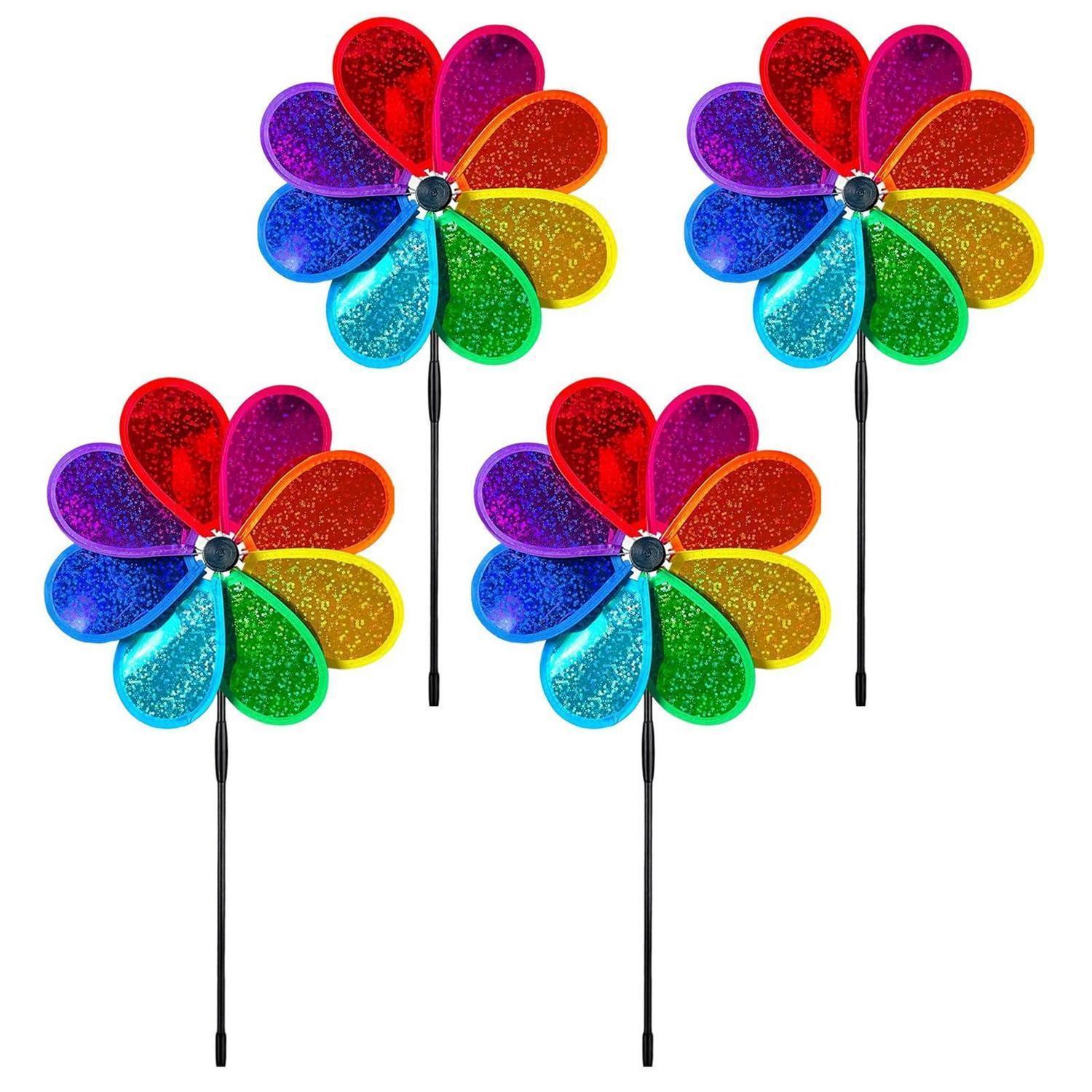 Windräder 4er Set 30cm Glitter Achtblatt Mit 71cm Stab Für Garten & Balkon
