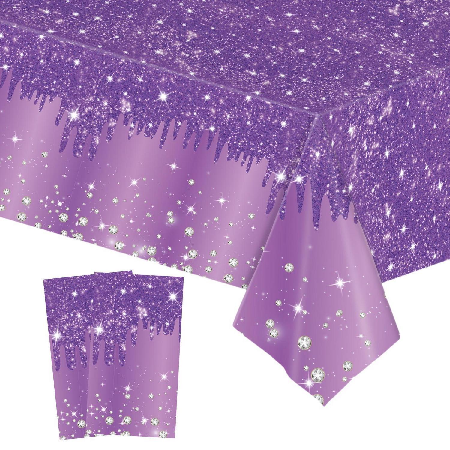 2er Set Tischdecke Abwaschbar 137x274cm Violett Pailletten Druck Wasserabweisend