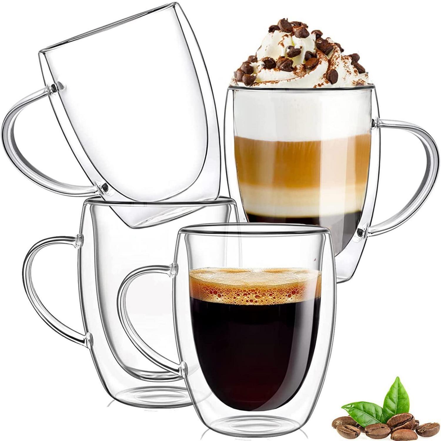 4er Set Doppelwandige Cappuccino Gläser Mit Griffen 350ml