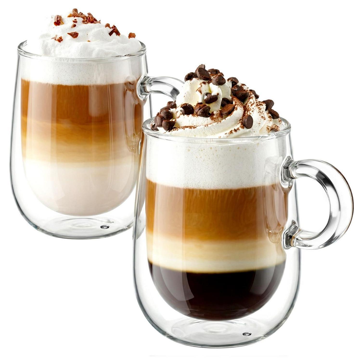 Doppelwandige Cappuccinotassen 350ml, 2er Set, Borosilikatglas, Transparent
