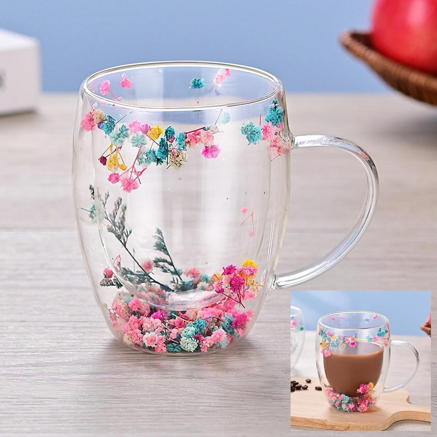 Doppelwandige Gläser 350ml Mit Trockenblumen-deko Für Kaffee, Tee & Latte Macchiato