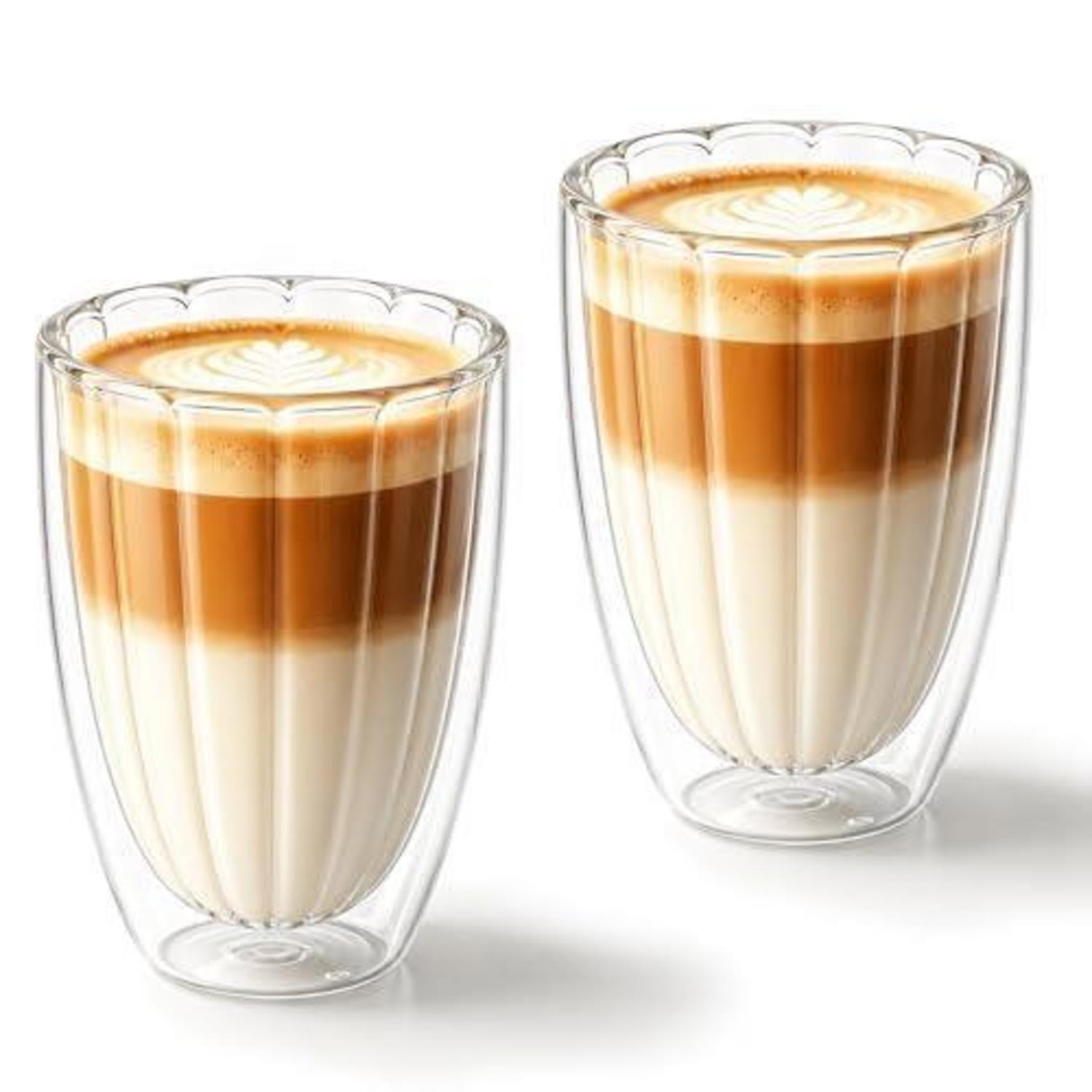 Doppelwandige Latte Macchiato Gläser 2x350ml Mit Längsstreifen Aus Borosilikatglas
