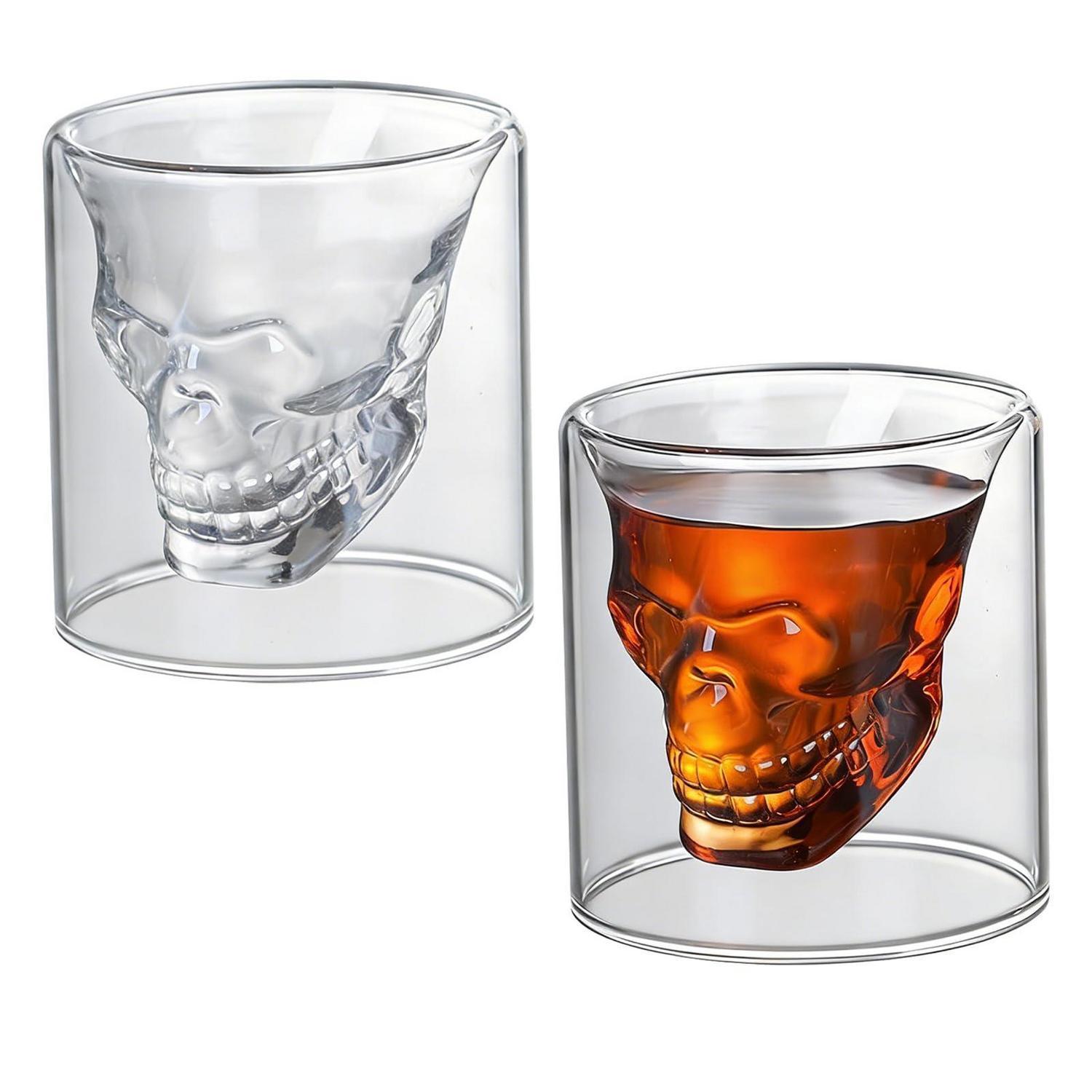 2er Set Totenkopf Gläser, Doppelwandig, 250ml, Für Kaffee, Whisky, Cocktails