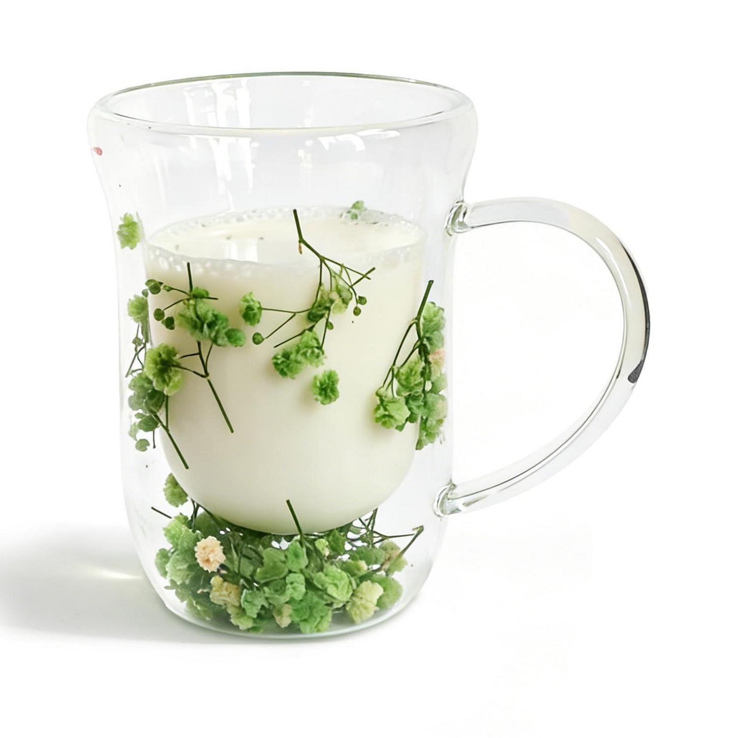 Doppelwandige Gläser Mit Trockenblumen, 300ml, Für Latte Macchiato & Tee
