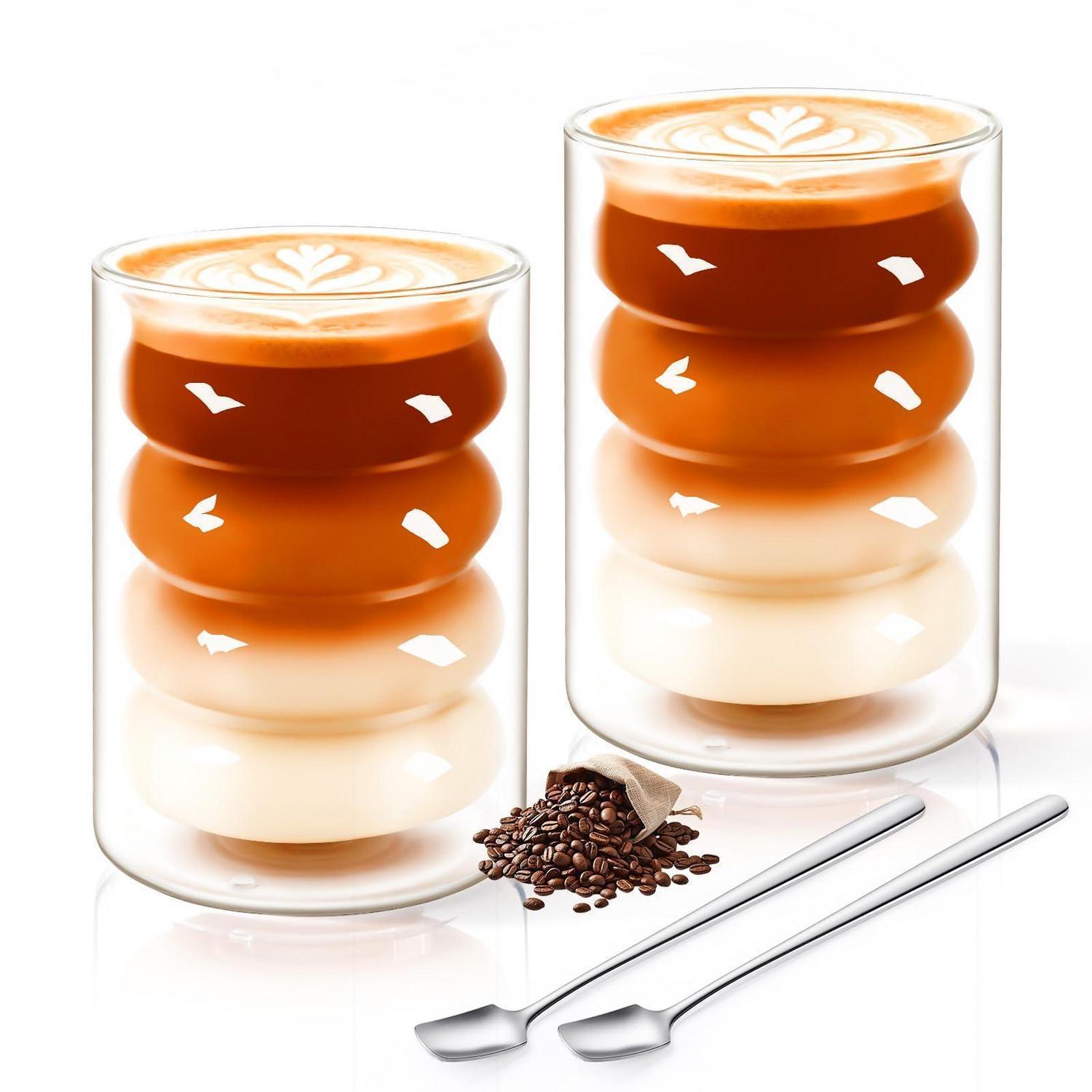 Doppelwandige Kaffeegläser 350ml 2er Set Mit Löffeln, Borosilikatglas