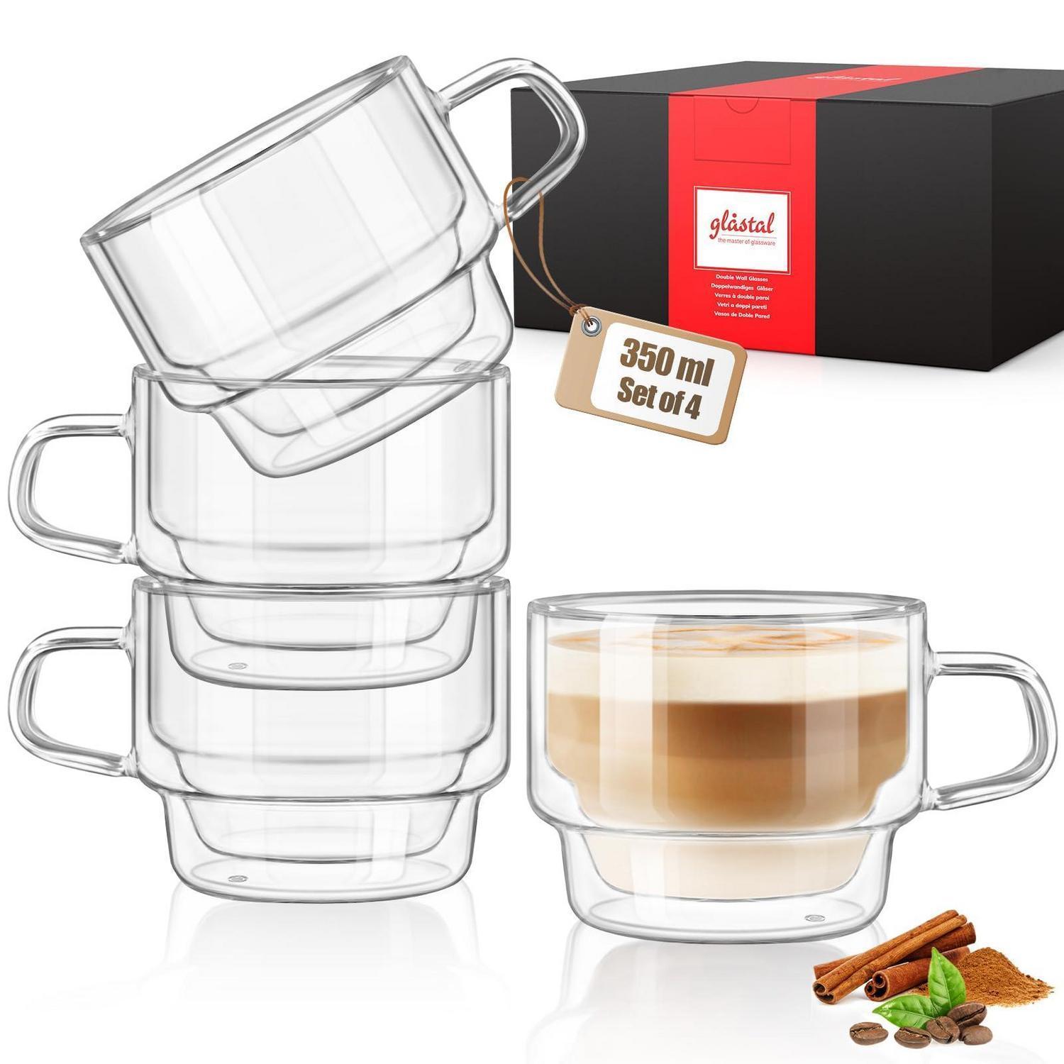 Doppelwandige Kaffeegläser 350ml Set Mit 4 Stück Transparent Mit Griff