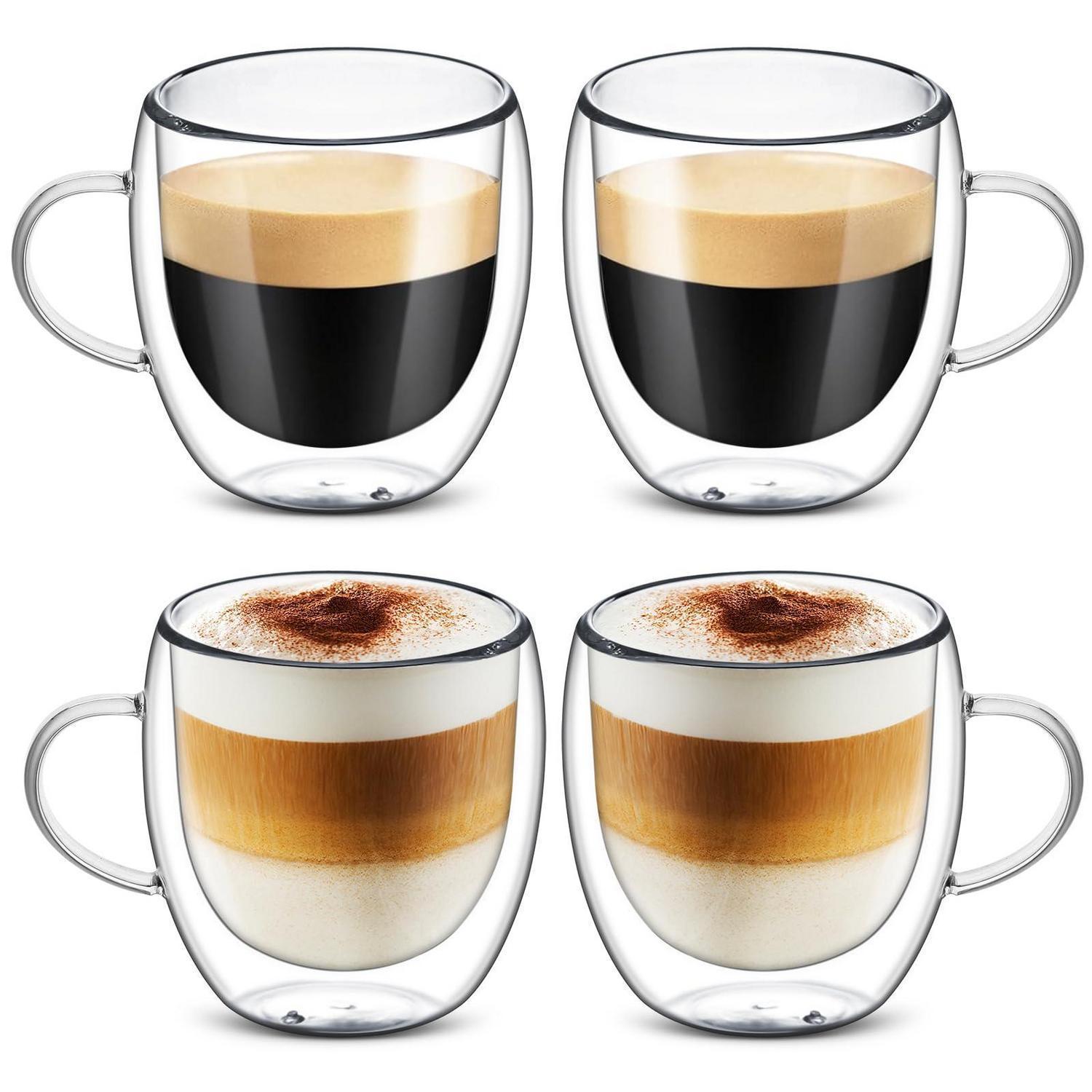 4x Doppelwandige Kaffeetassen 250ml Mit Henkel, Borosilikatglas, Hitze- & Kältebeständig