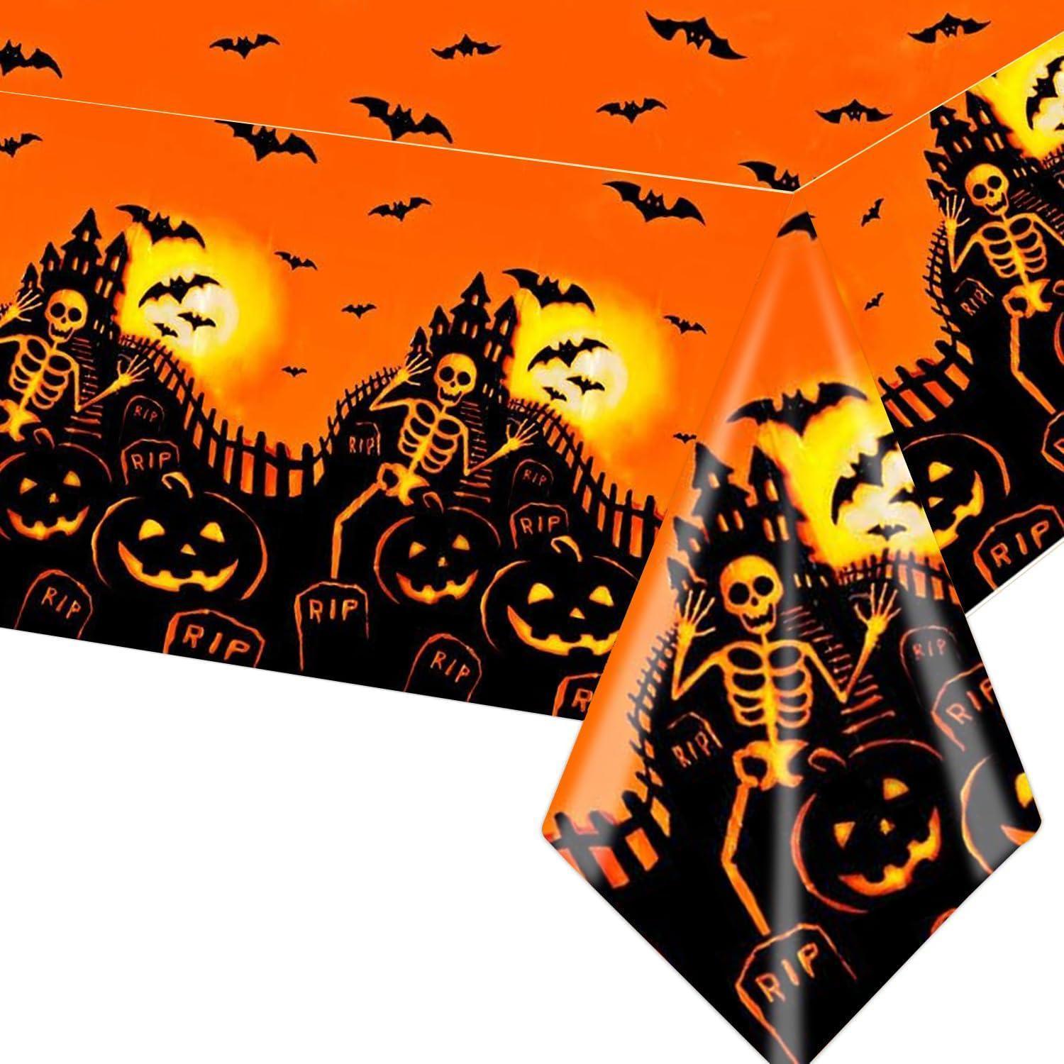 Halloween Tischdecke Skelett & Kürbis 137x274cm Einweg Party Deko