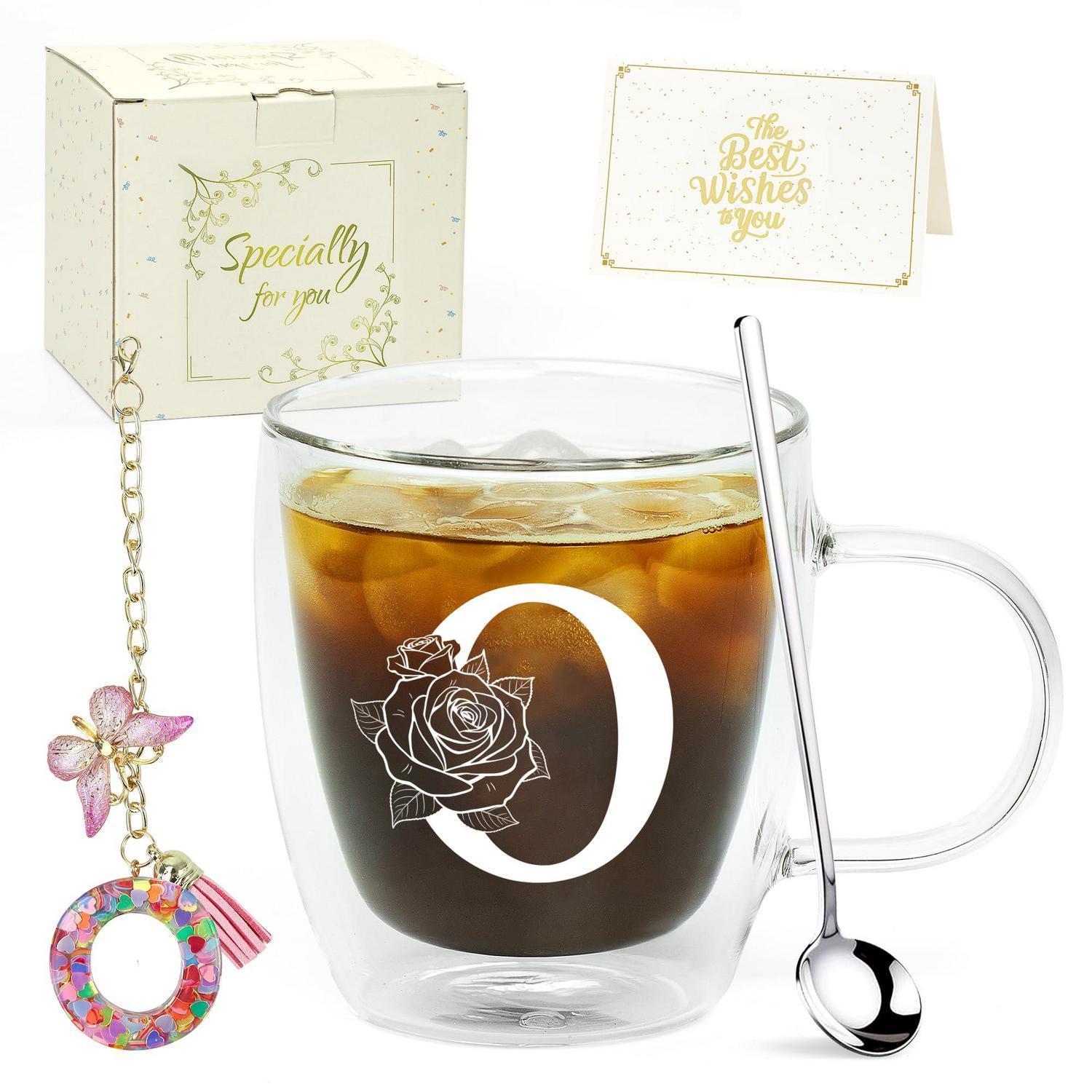 Doppelwandiges Latte Macchiato Glas Mit Initialen, Geschenkset Mit Löffel