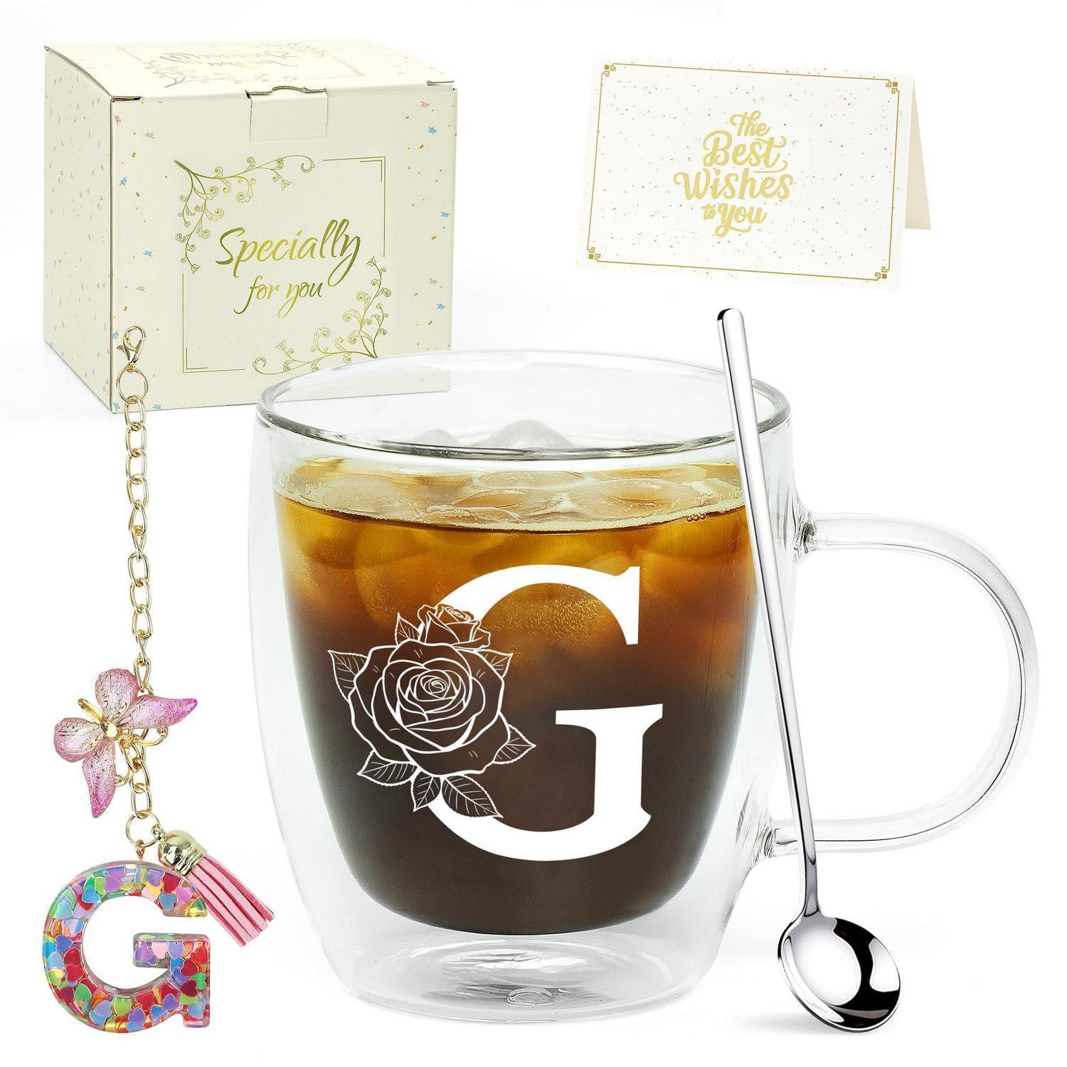 Latte Macchiato Glas Personalisiert Mit Initialen, Doppelwandig, Geschenkset Mit Löffel