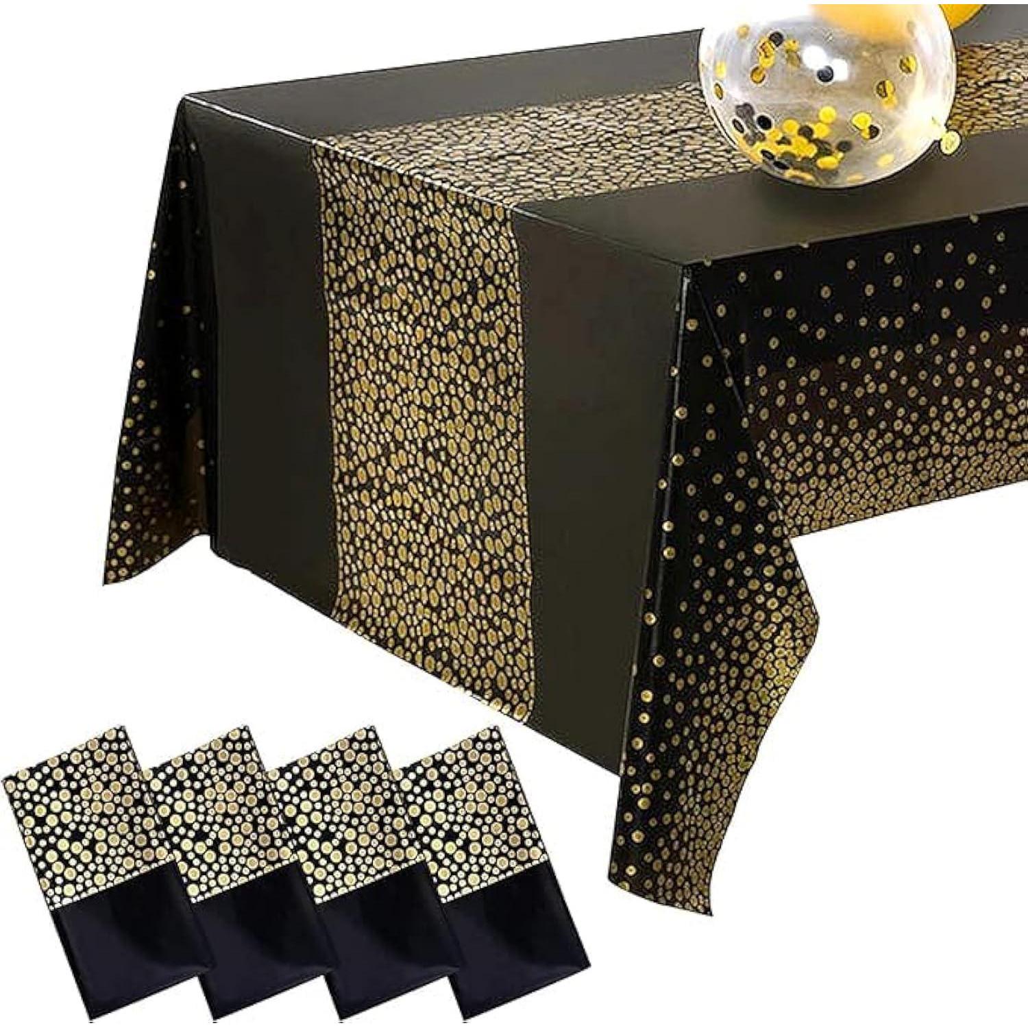 Tischdecke 4er-set Schwarz Gold 137x274 Cm Mit Punkten Für Partys