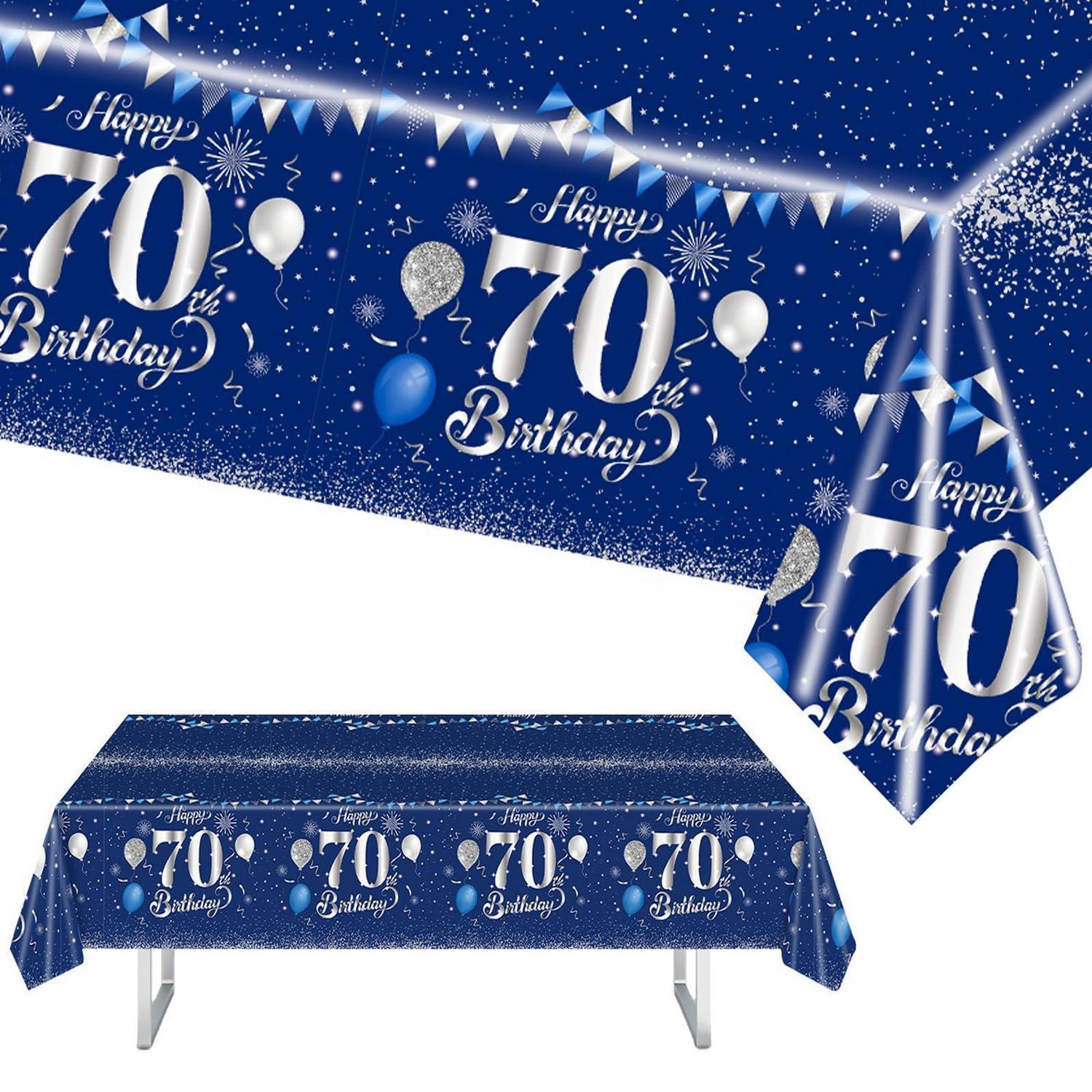 Geburtstag Tischdecke 70 Jahre Blau Silber 137x274cm Rechteckig Party Deko