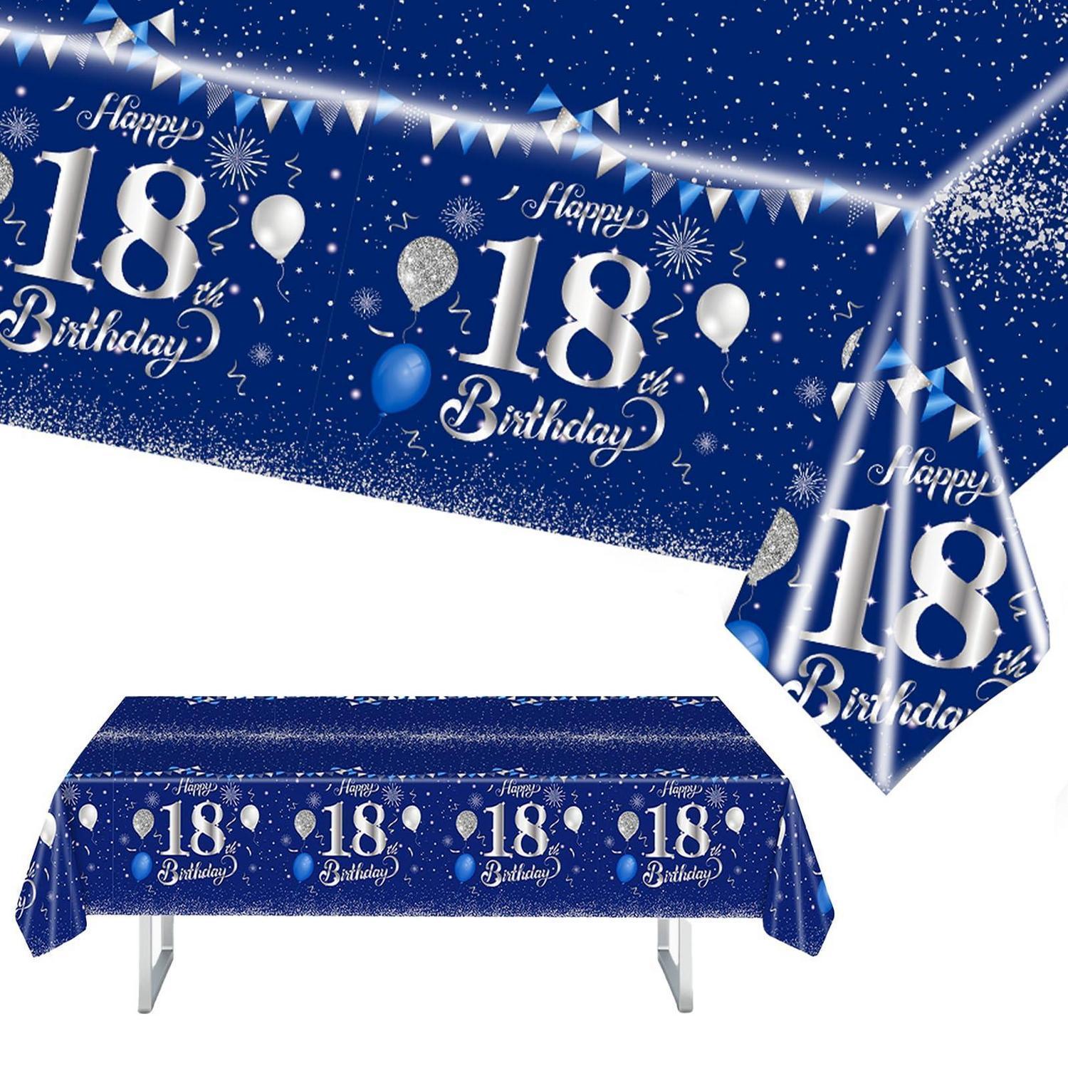 Tischdecke 18. Geburtstag 137x274cm Blau Silber Party Deko Rechteckig