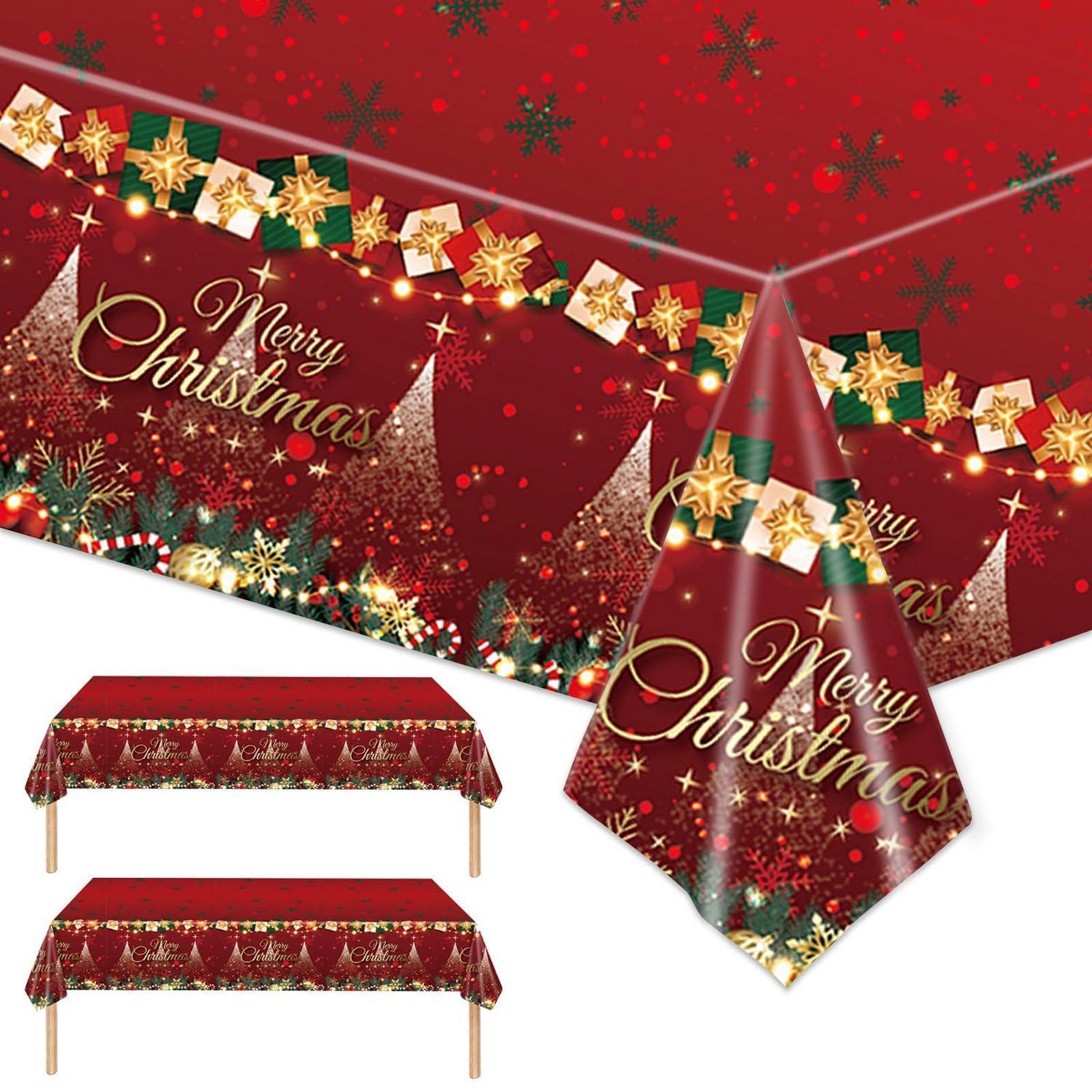 Weihnachts-tischdecke 2 Stück 137x274cm Rot Wasserdicht Mit Weihnachtsmotiv