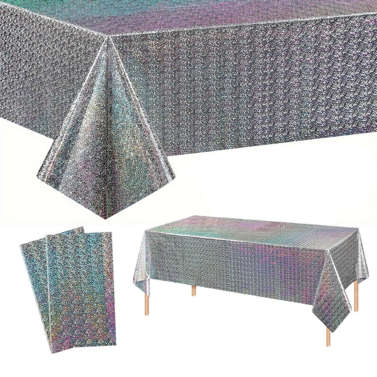 2er-pack Glitzer Tischdecke Silber 137x274cm, Wasserabweisend, Einweg Für Partys