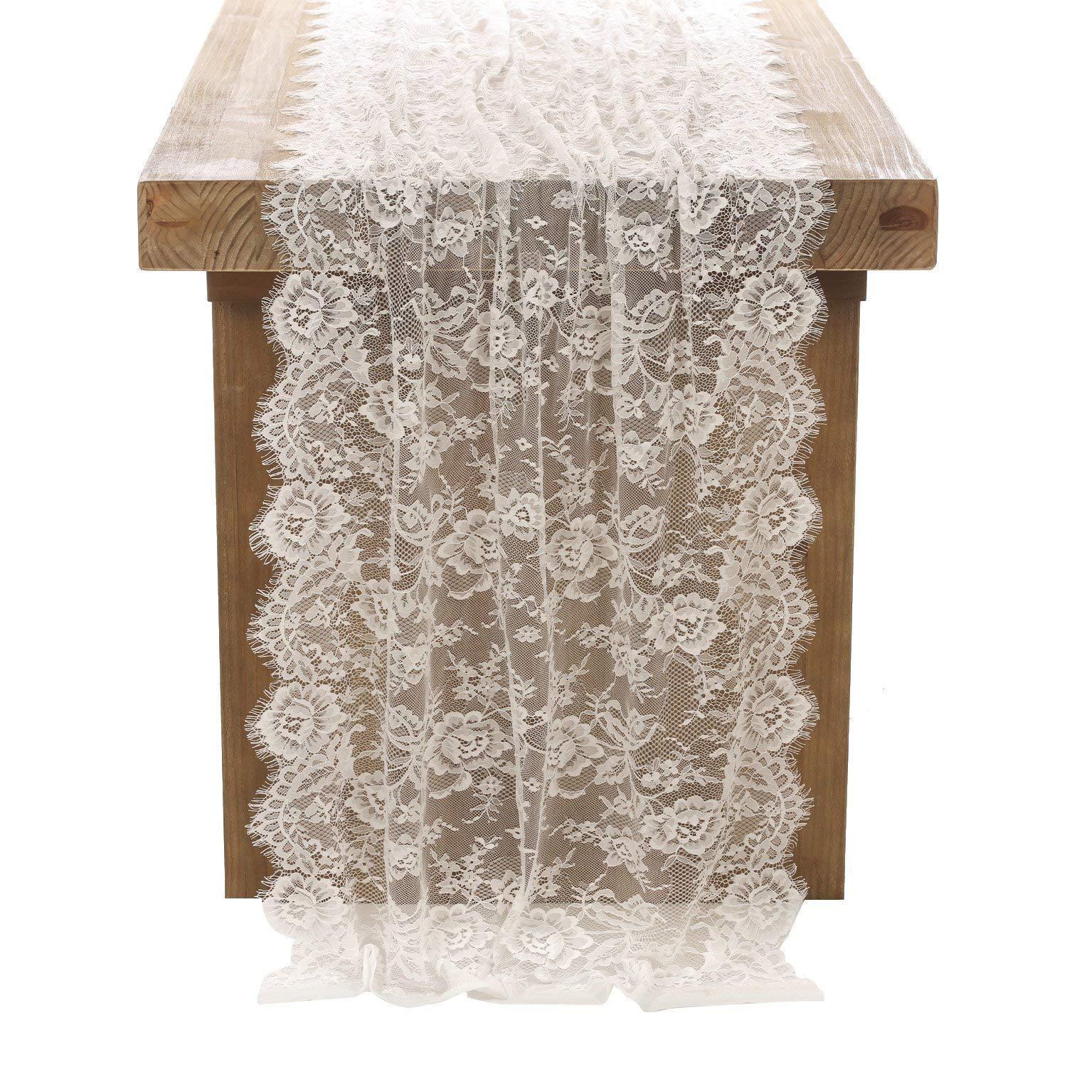 Spitzen Tischläufer 75x300cm Weiß Vintage Bestickt Waschbar