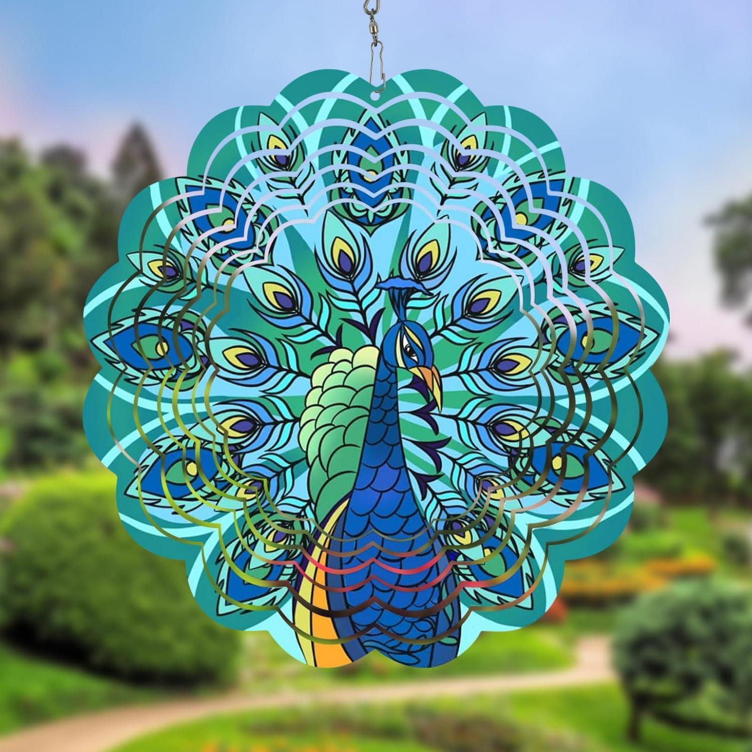 Metall Windspiel Pfau 3d Hängende Windmühle Für Garten & Balkon