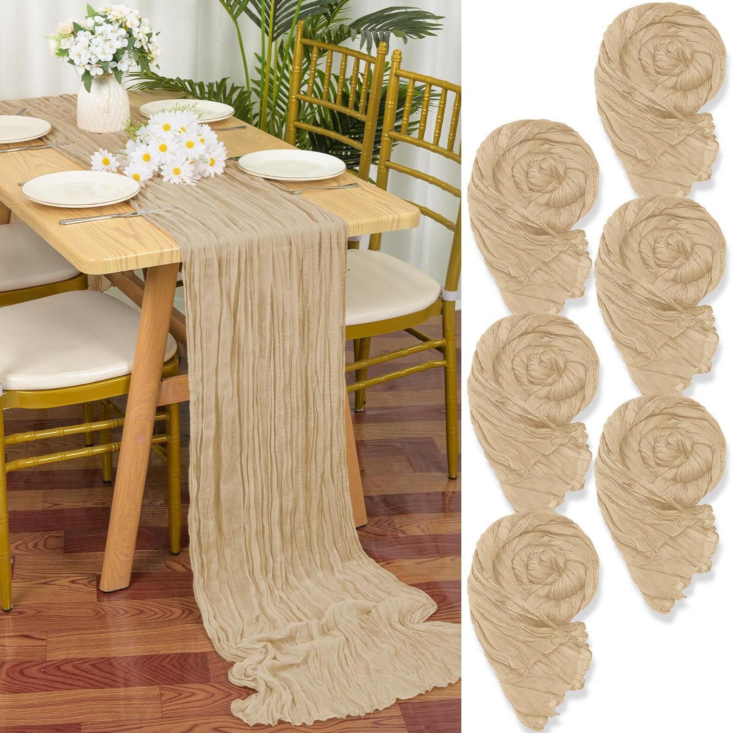 6er Pack Tischläufer Beige 90x300cm Gaze Stoff Boho Rustikal Für Hochzeit Deko