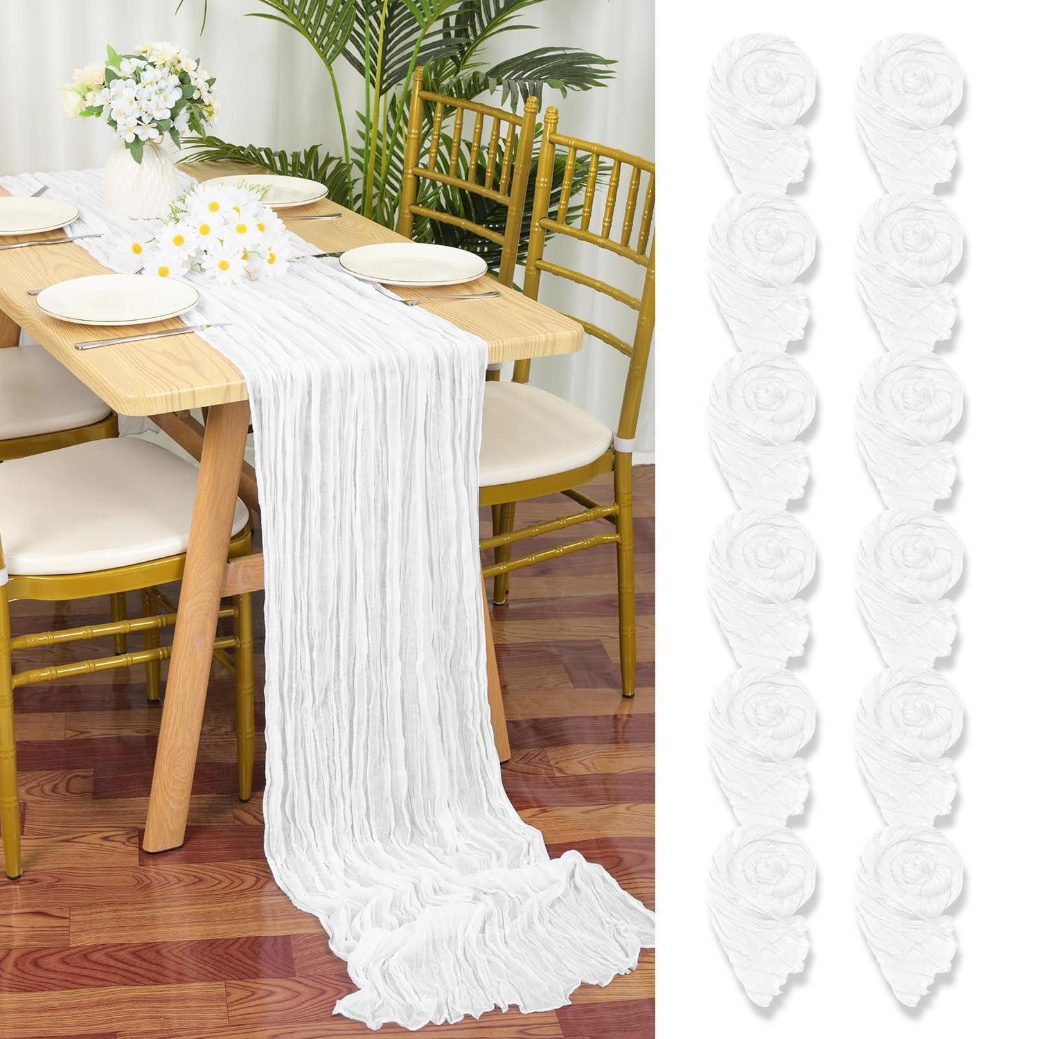 12er Pack Tischläufer Weiß 55x300cm Gaze Stoff Rustikal Boho Für Hochzeit