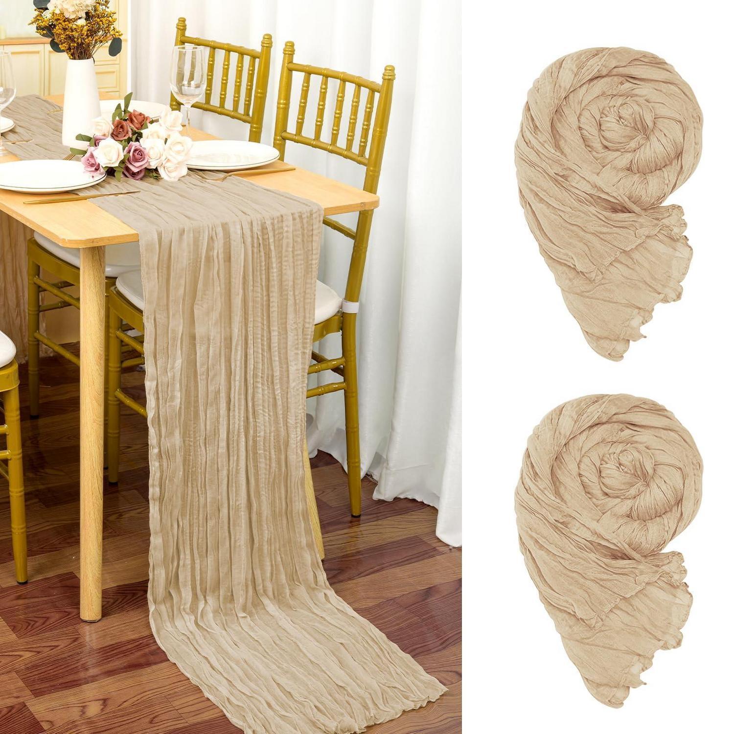2er-set Tischläufer Beige 90x300cm Gaze Stoff Rustikal Boho Hochzeit Deko