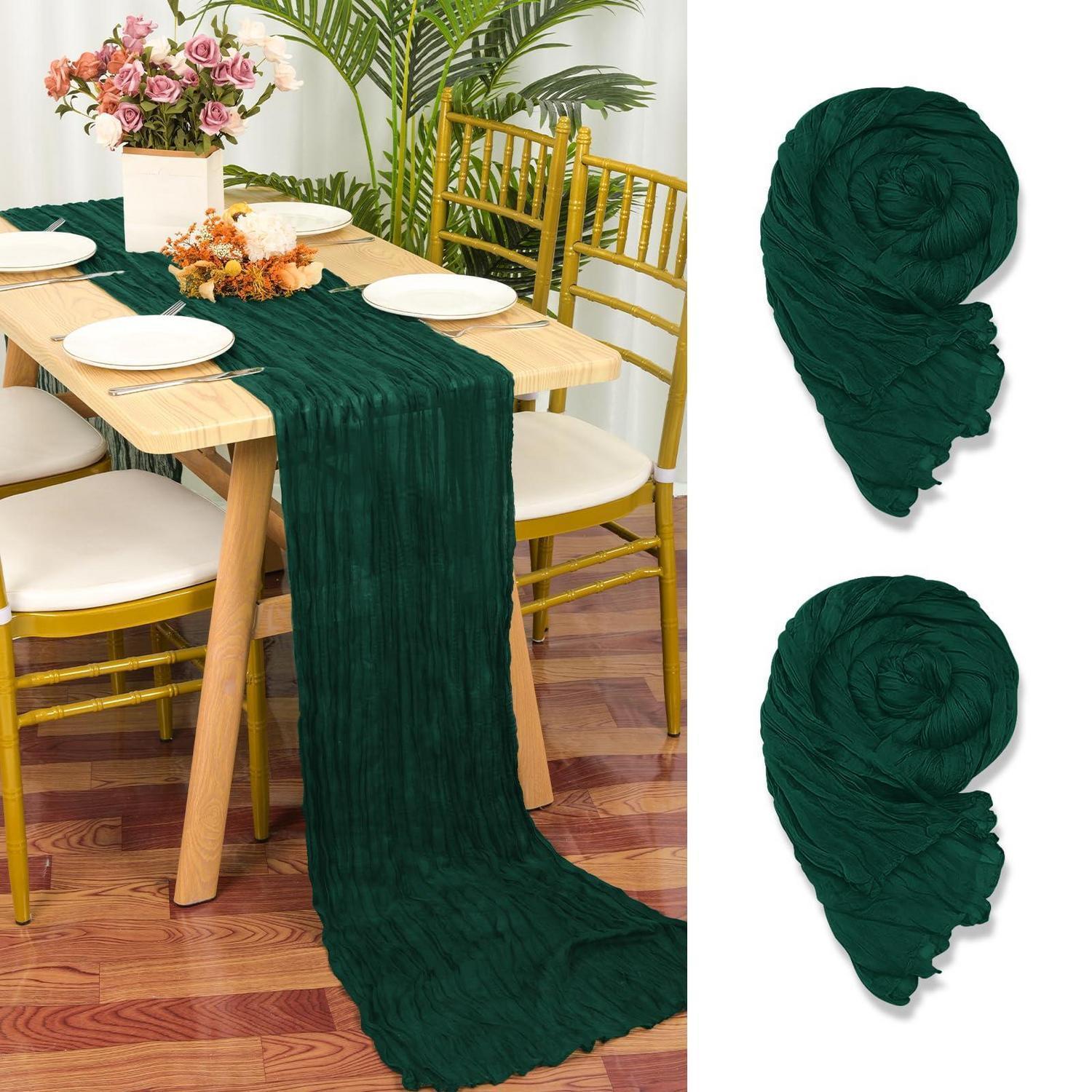 2er Set Tischläufer Dunkelgrün 55x300 Cm Gaze Stoff Rustikal Boho Hochzeit