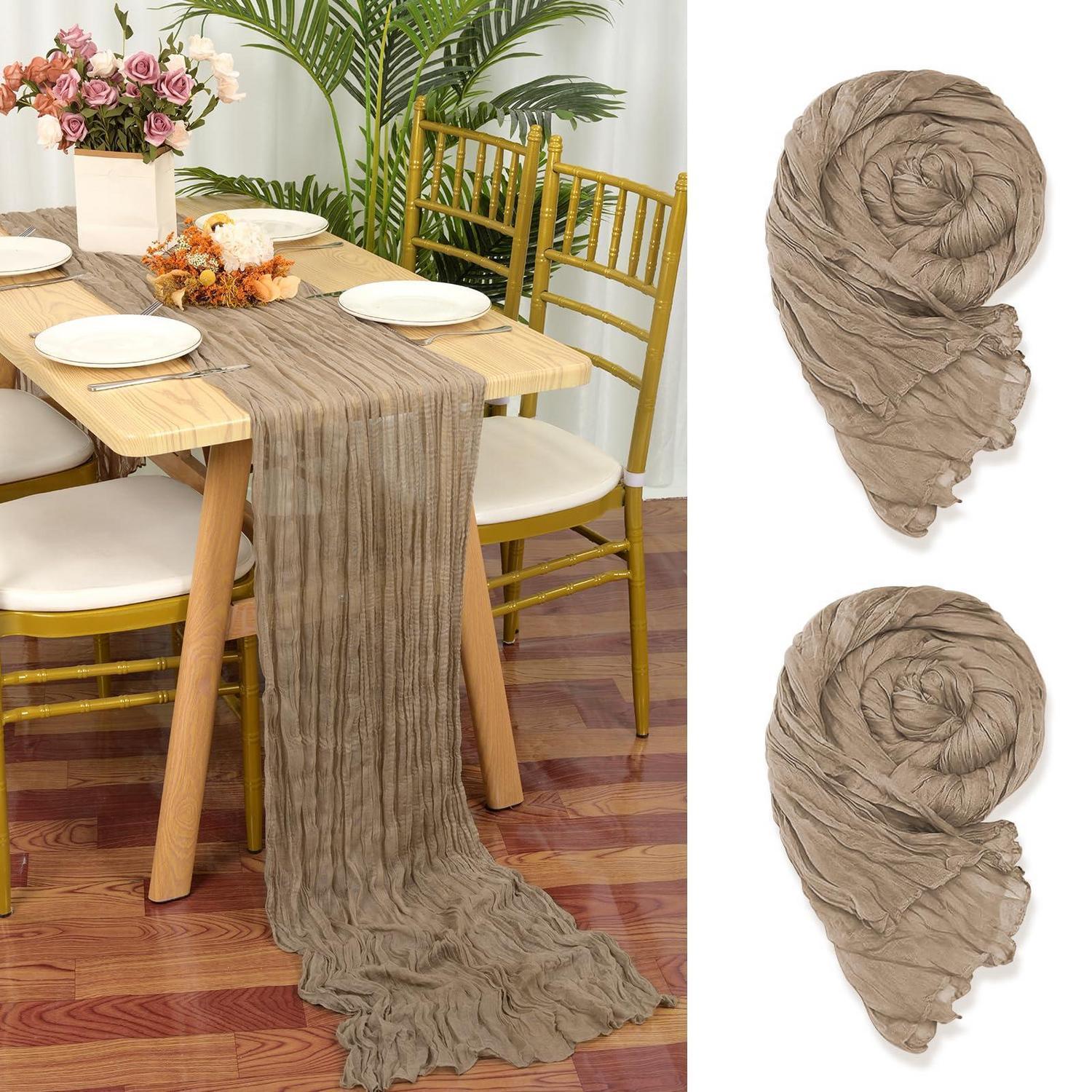 2er Set Tischläufer Hellbraun 90x300cm Gaze Stoff Rustikal Boho Hochzeit Deko