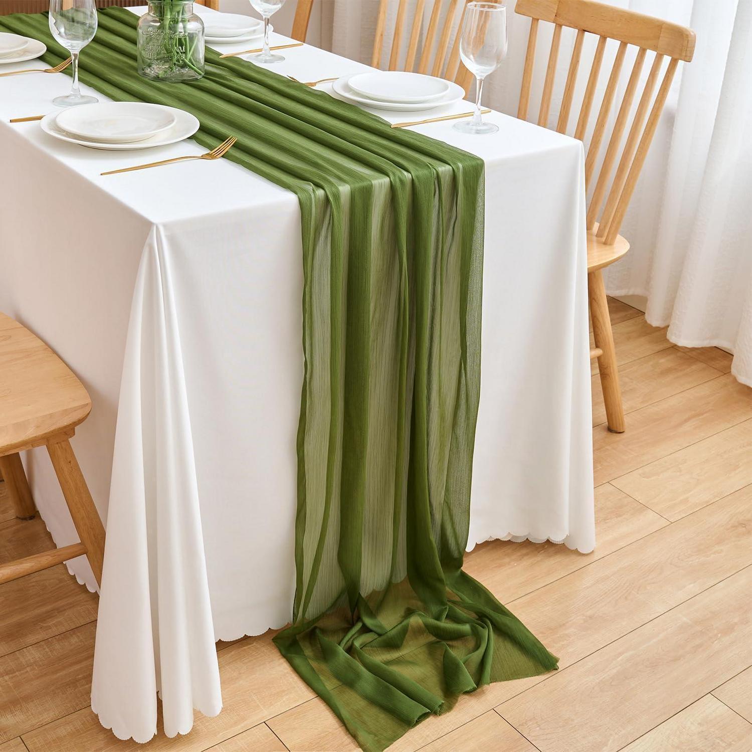 Chiffon Tischläufer Moosgrün 70x300 Cm Für Hochzeit & Deko
