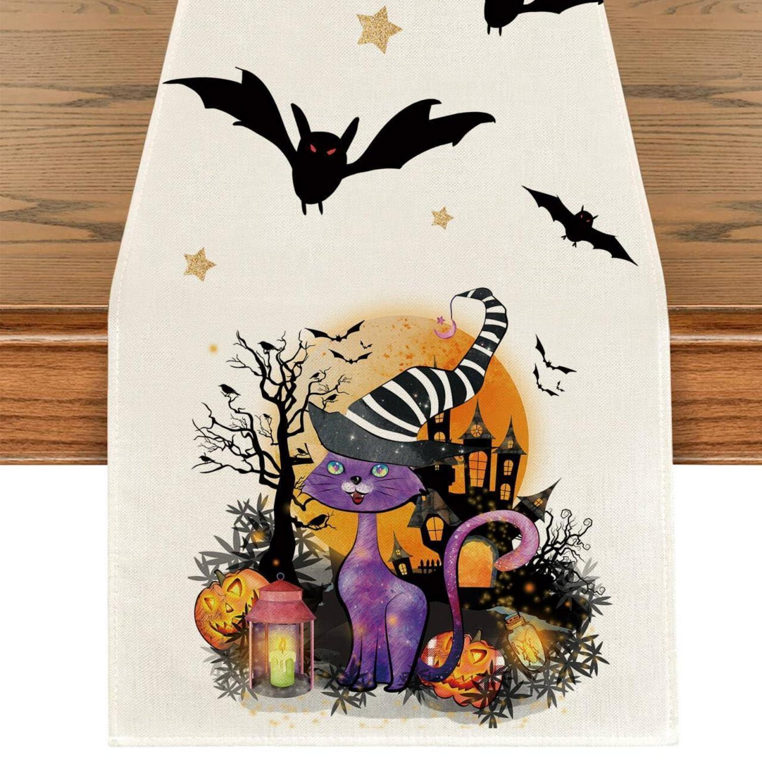 Halloween Tischläufer 40x180cm Mit Kürbis & Fledermaus Motiv