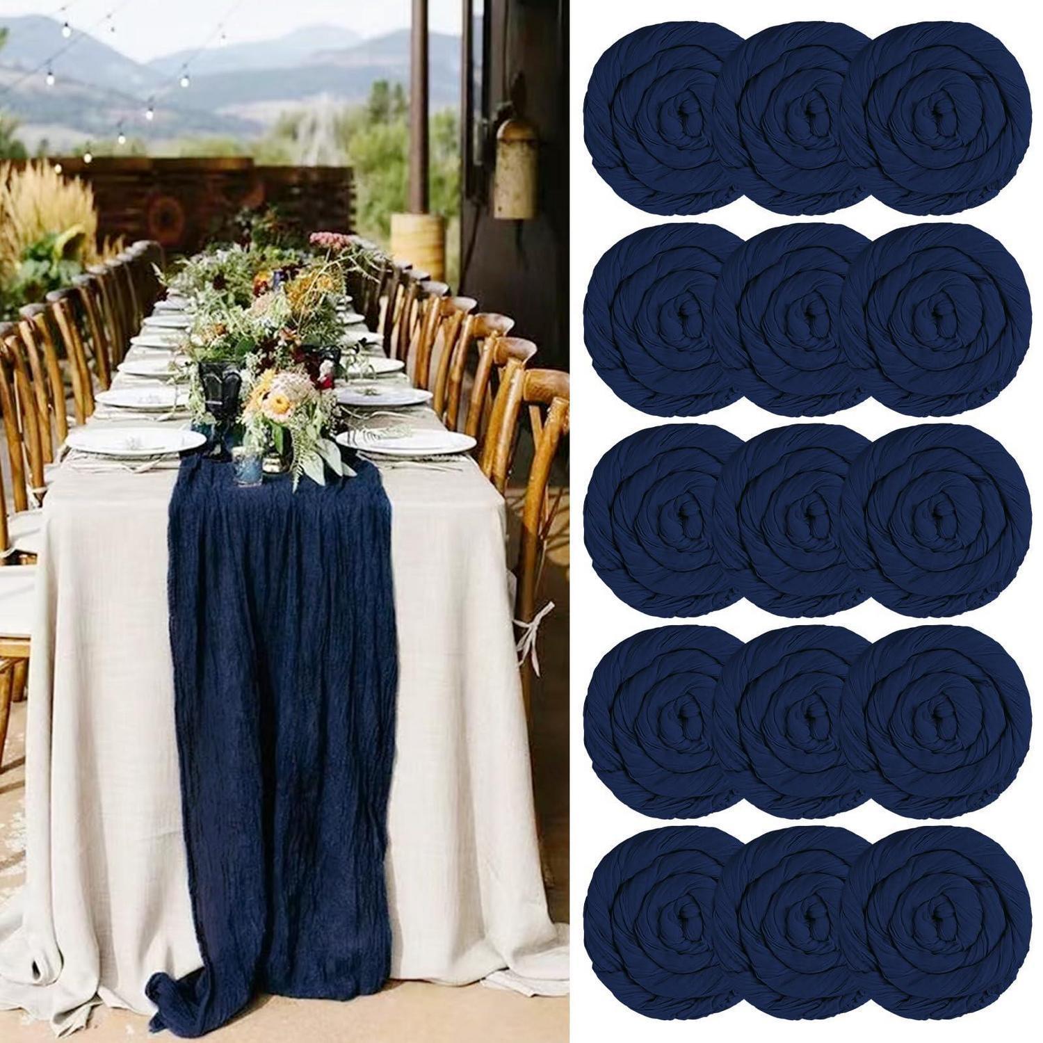 15x Käsetuch Tischläufer Navy Blau 55x400cm, Gaze Boho Für Hochzeiten & Partys