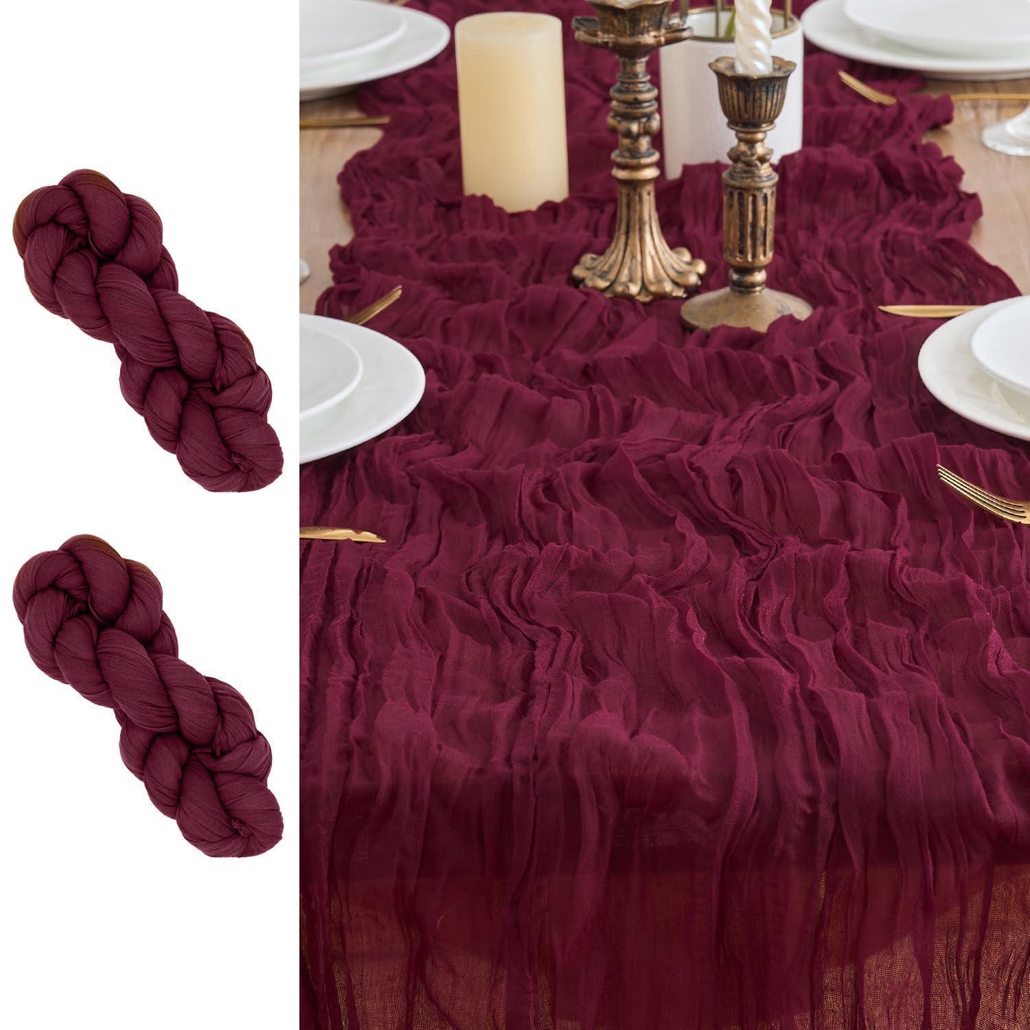 2er Set Tischläufer Weinrot 90x300cm Gaze Stoff Für Hochzeiten & Deko