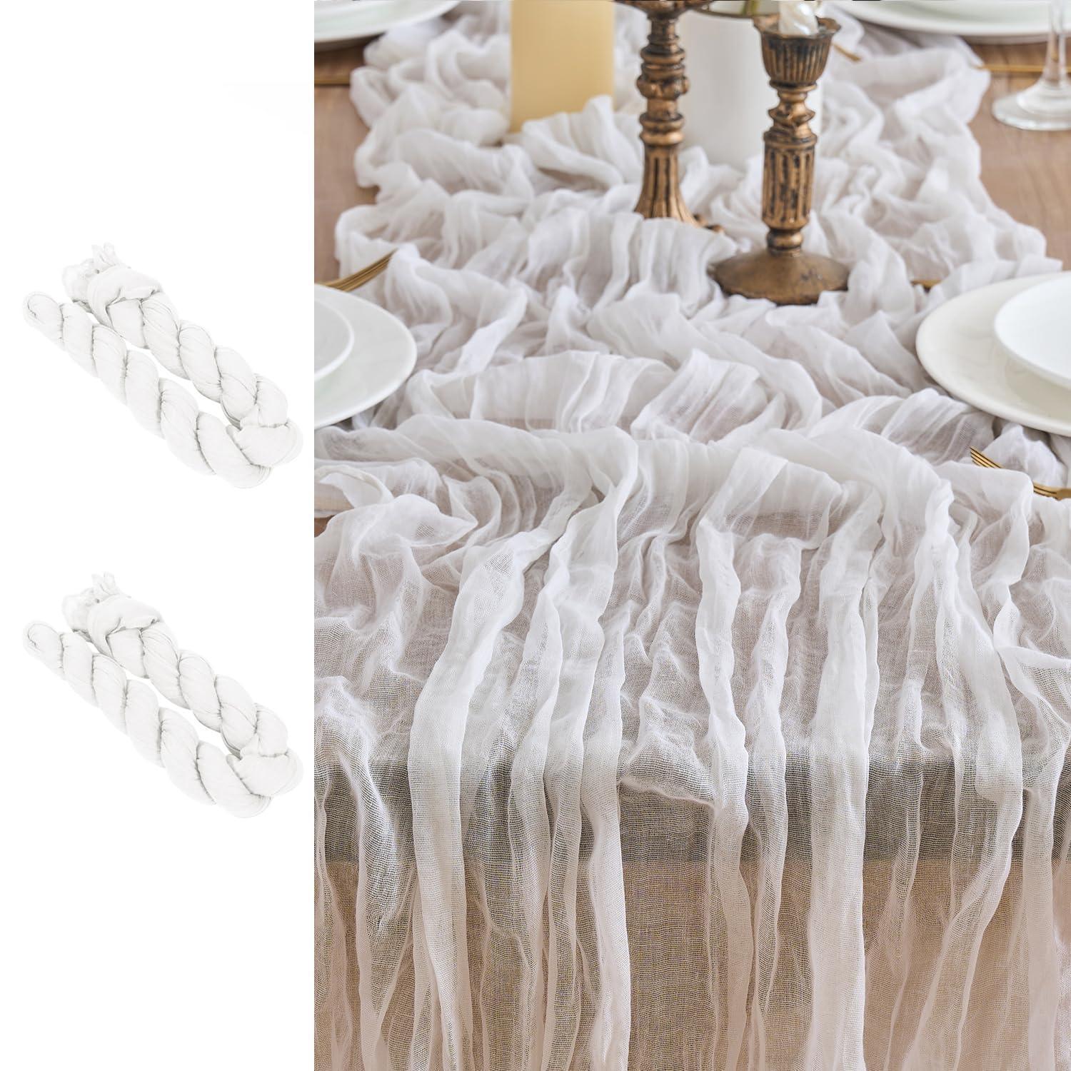 2x Tischläufer Gaze Stoff 90x300cm Weiß Boho Rustikal Für Hochzeit Deko