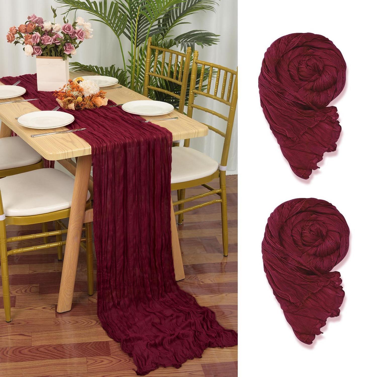 2er Set Tischläufer Burgunderrot 55x300cm Gaze Stoff Rustikal Boho Hochzeit