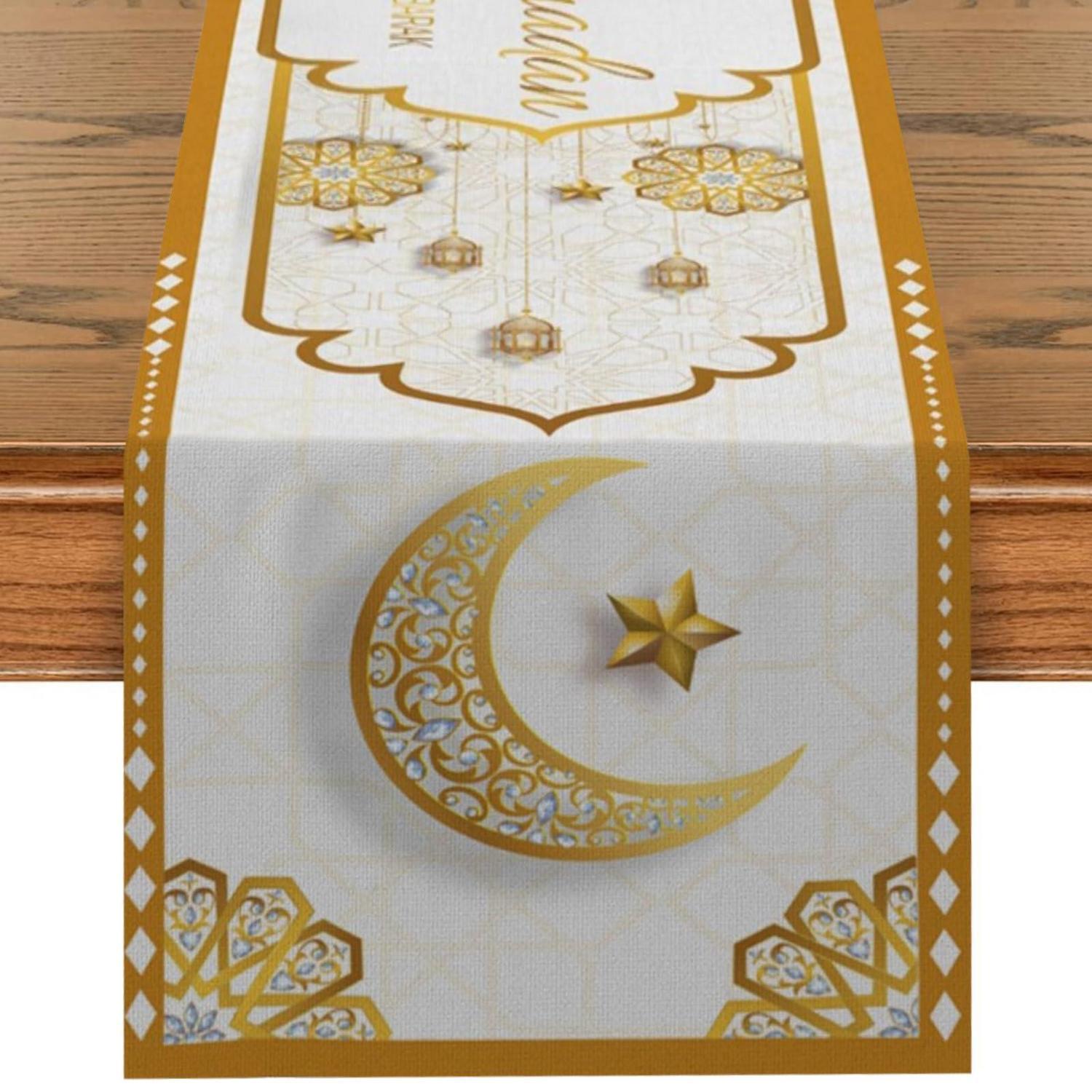 Ramadan Tischläufer Eid Mubarak Dekoration 183x33cm Mit Stern Mond Muster