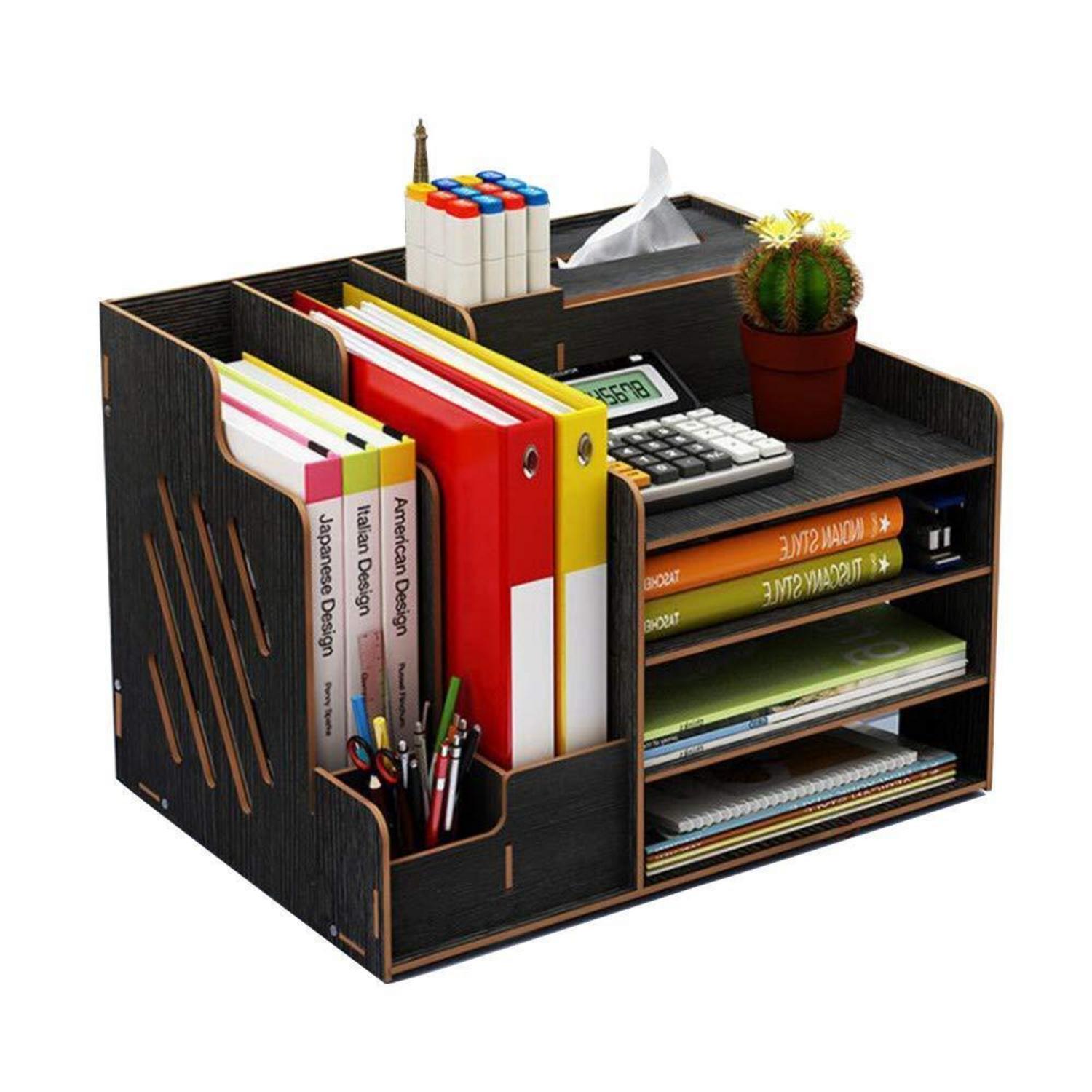 Schreibtisch-organizer Aus Holz, Großes Fassungsvermögen, Aufbewahrungsbox Für Bürobedarf, Schwarz