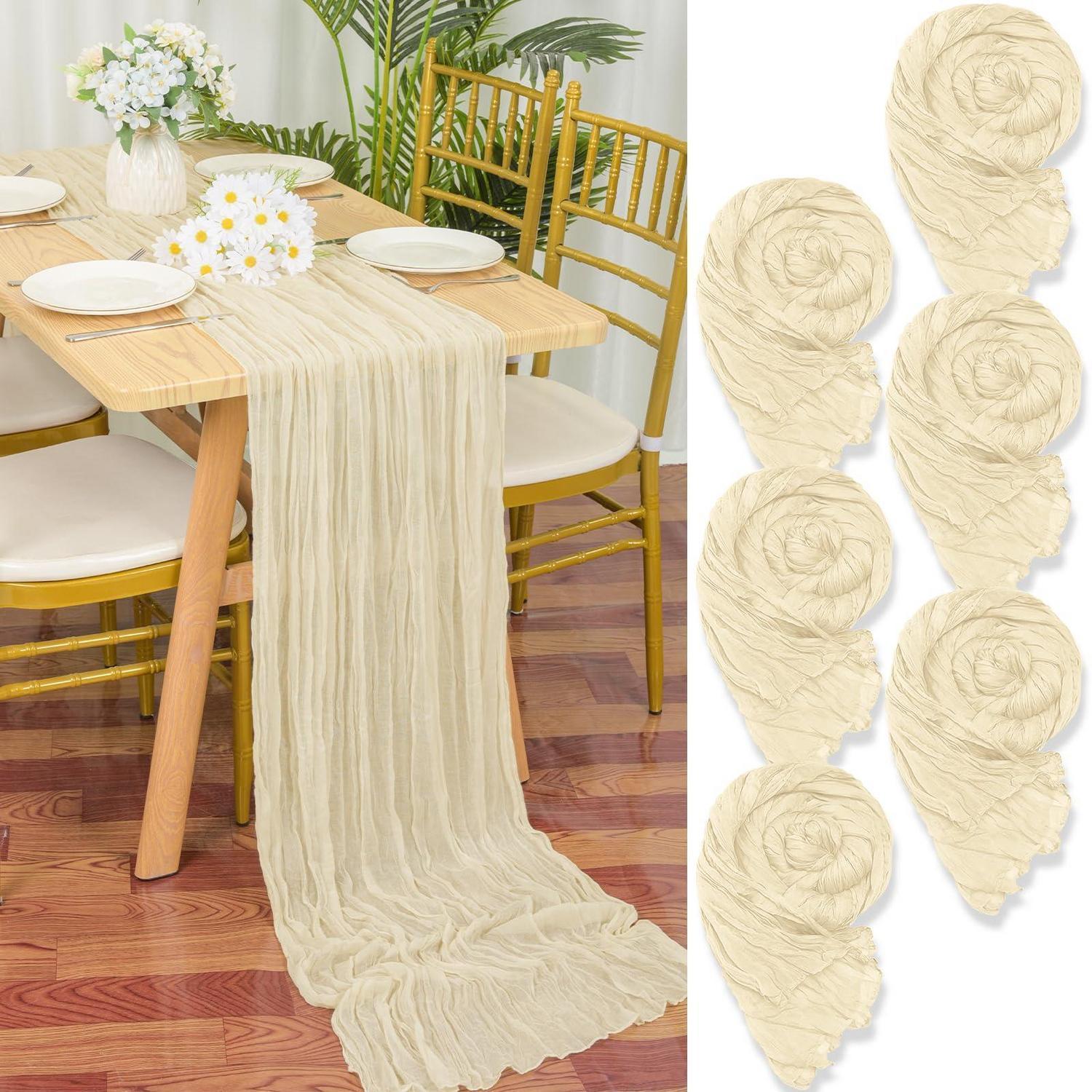 6er Pack Tischläufer Hellbeige 90x300cm Gaze Stoff Boho Rustikal