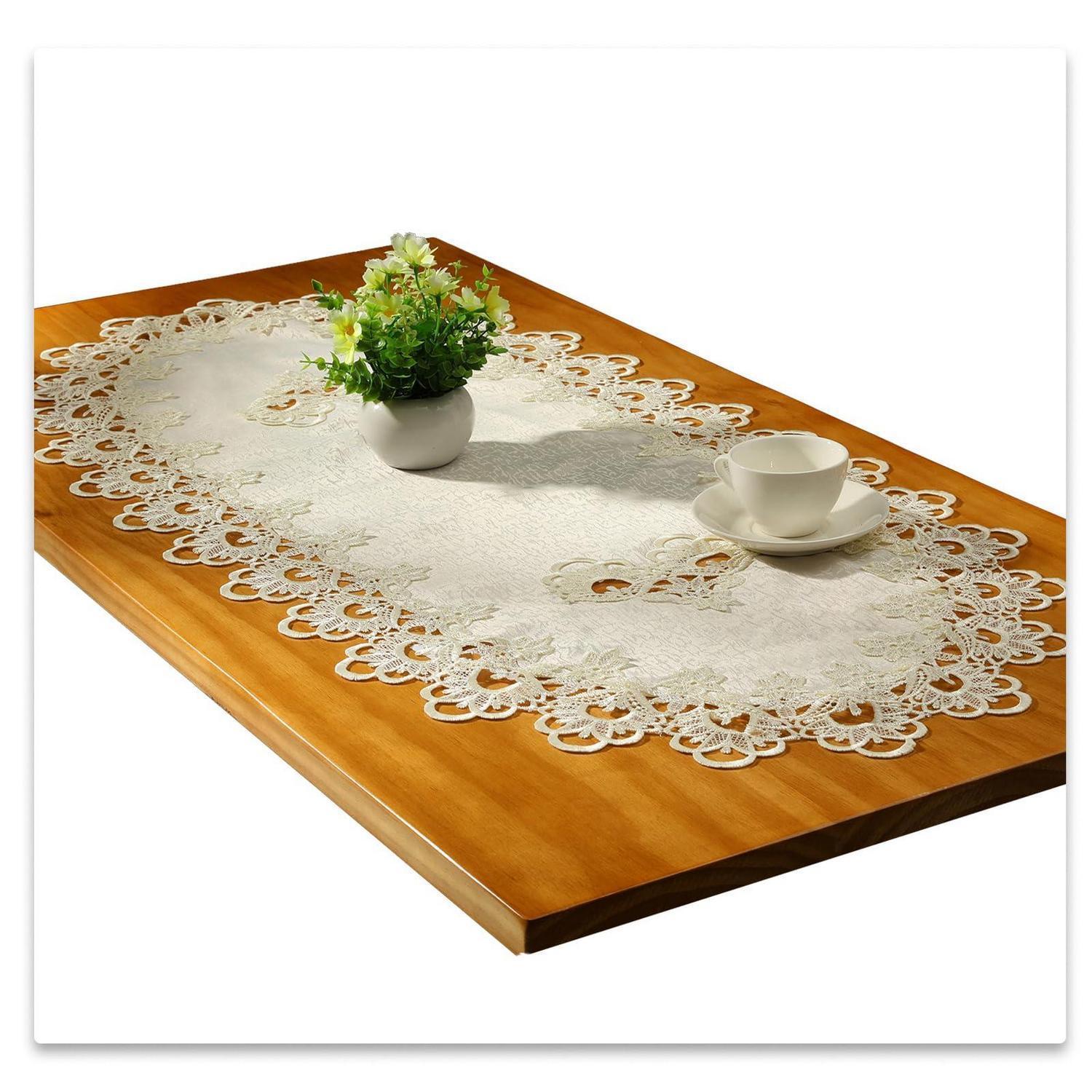 Oval Tischläufer Mit Spitze 40x90cm Weiß