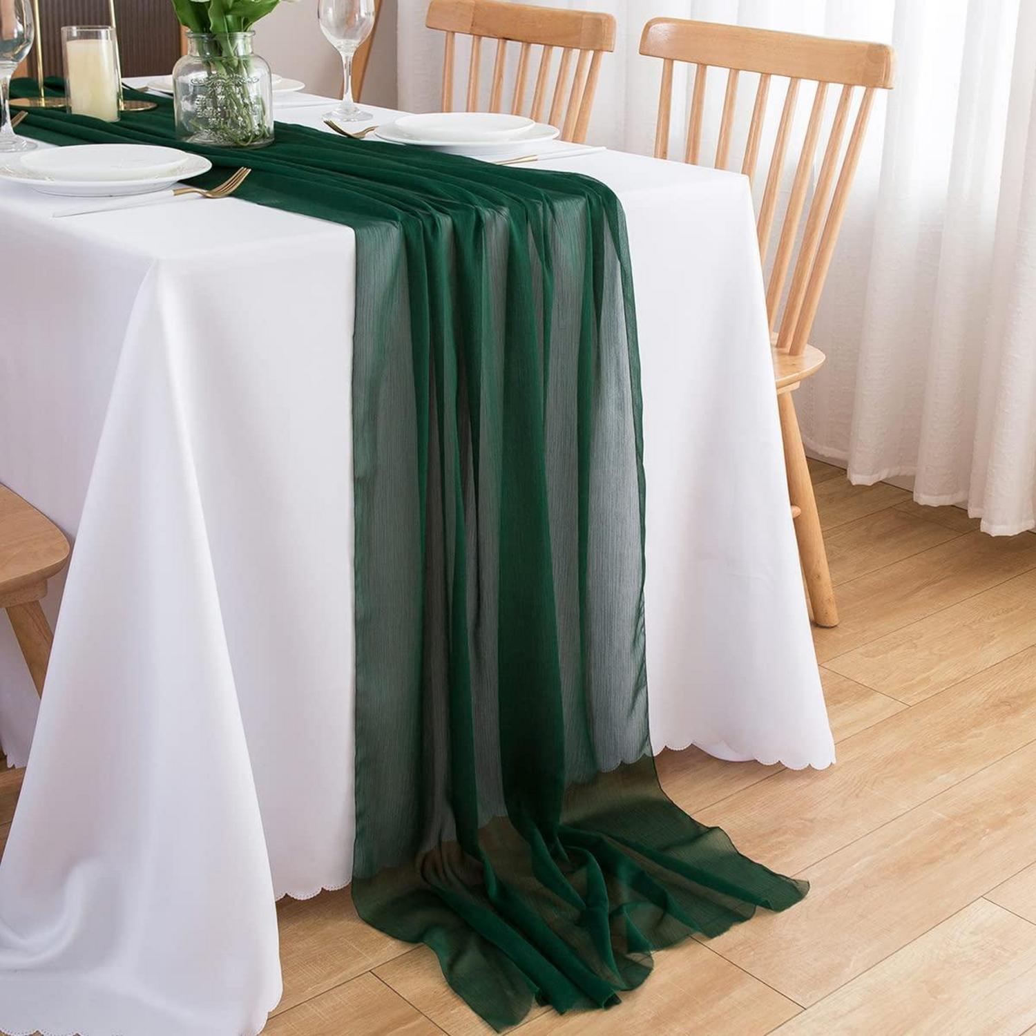 Chiffon Tischläufer Dunkelgrün 70x300 Cm Für Hochzeiten & Deko