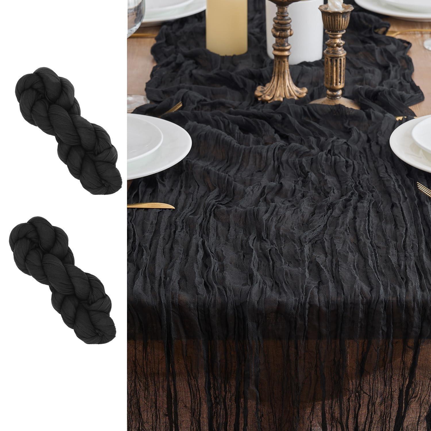 2x Tischläufer Gaze Stoff 90x300cm Schwarz Boho Rustikal Für Deko