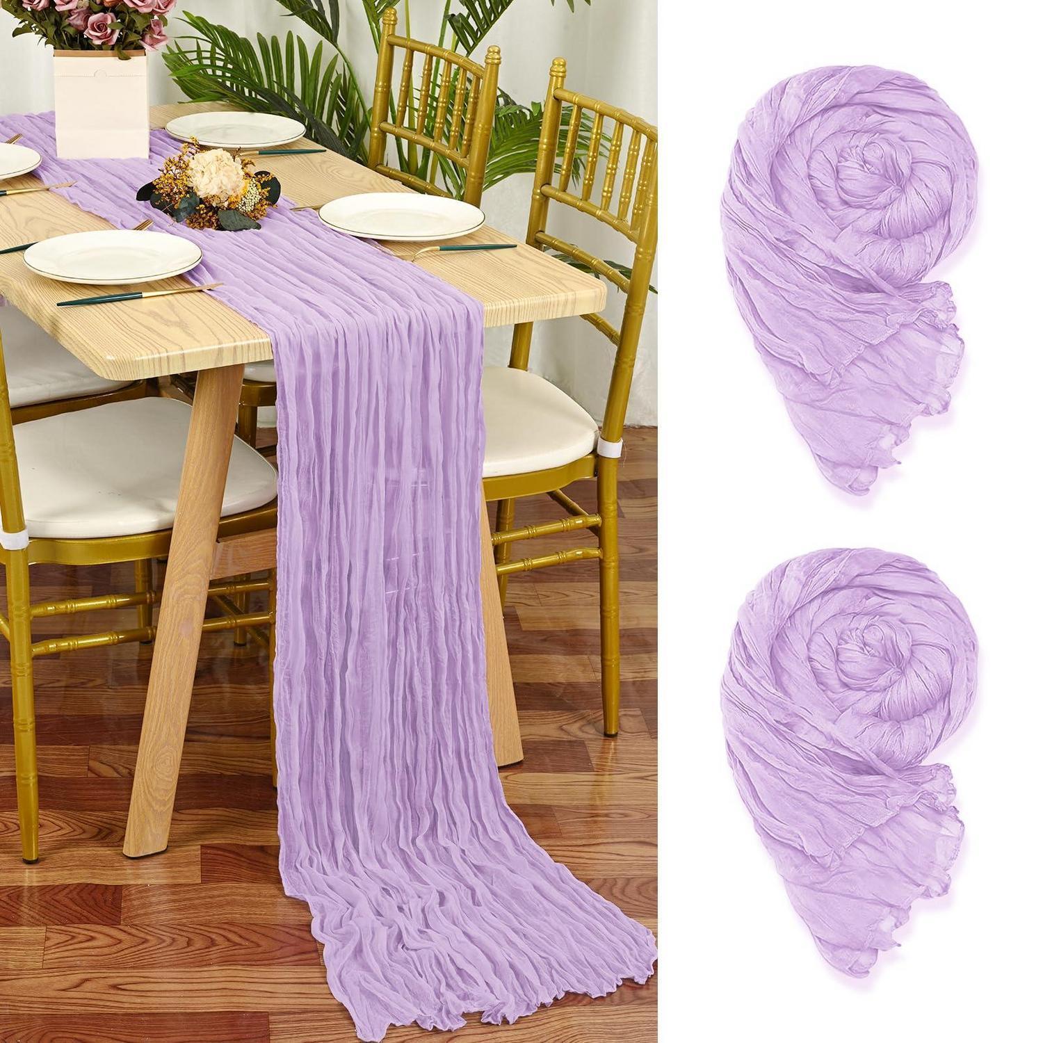 2er Set Tischläufer Lila, 55x300cm Gaze Stoff Rustikal Boho Für Hochzeiten