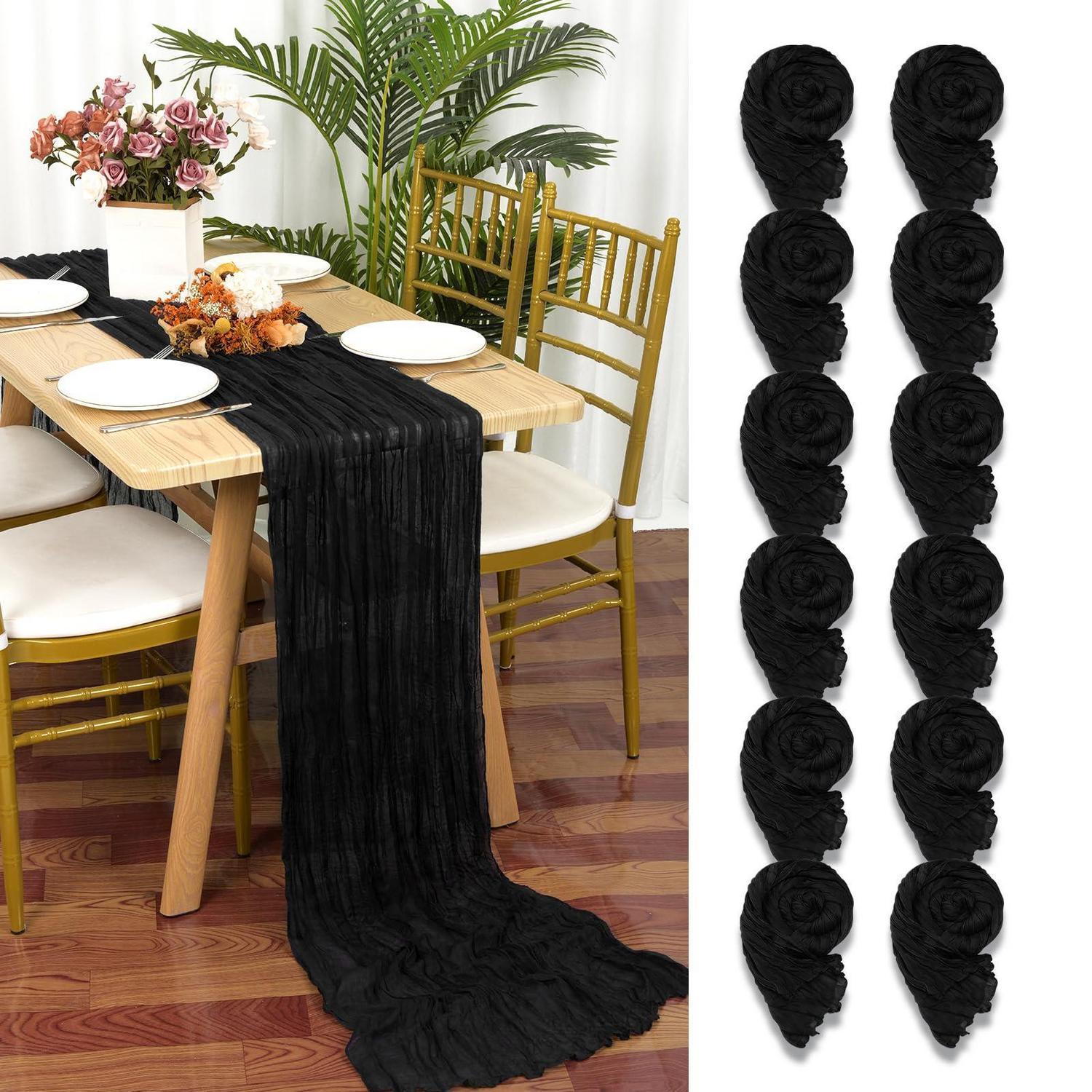 12x Tischläufer Schwarz 55x300cm Gaze Stoff Rustikal Boho Hochzeit Deko