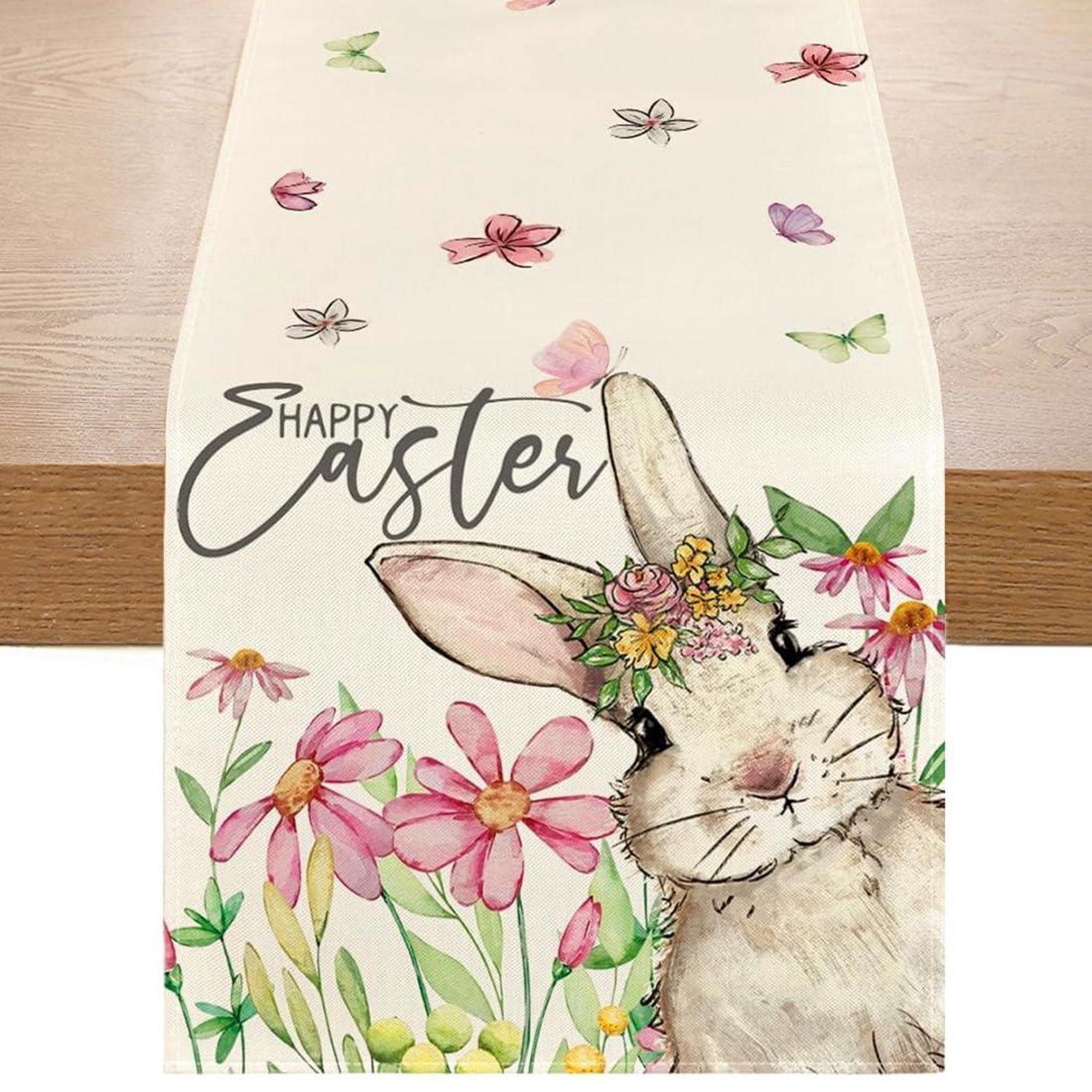 Oster Tischläufer Mit Hasenmotiv 33x180 Cm, Waschbar, Frühling Deko