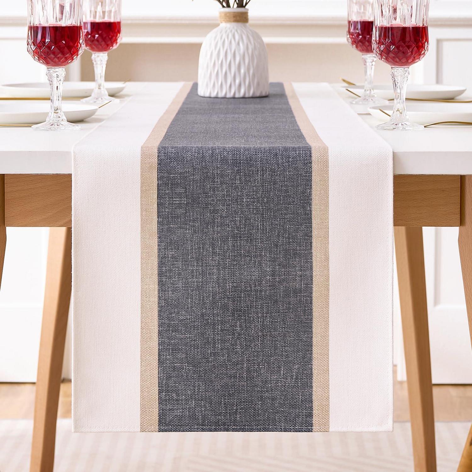 Tischläufer Herbst 40x140 Cm Grau Streifen Baumwolle Leinen Wasserdicht Für Küche & Outdoor