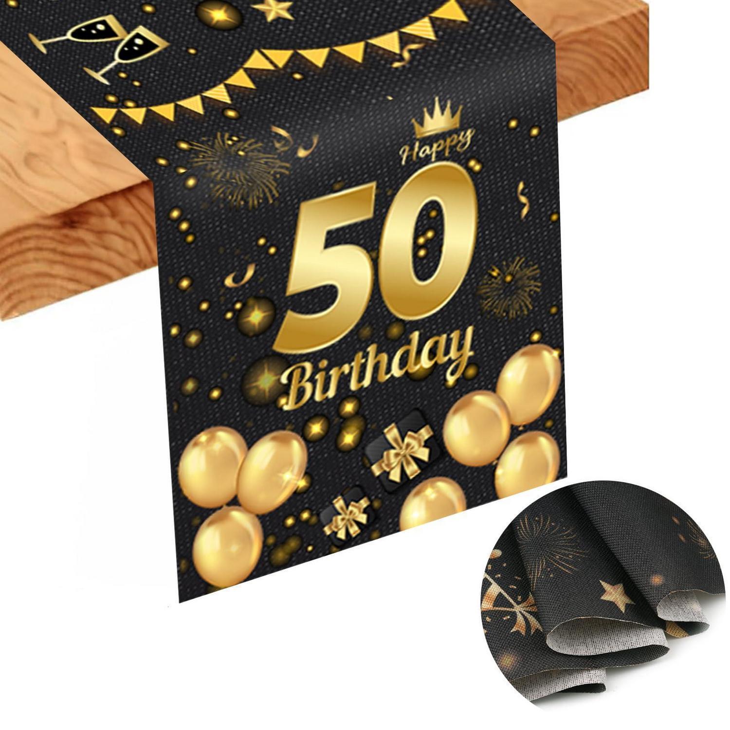 Tischläufer 50. Geburtstag Schwarz Gold Leinen 506x34cm Wiederverwendbar