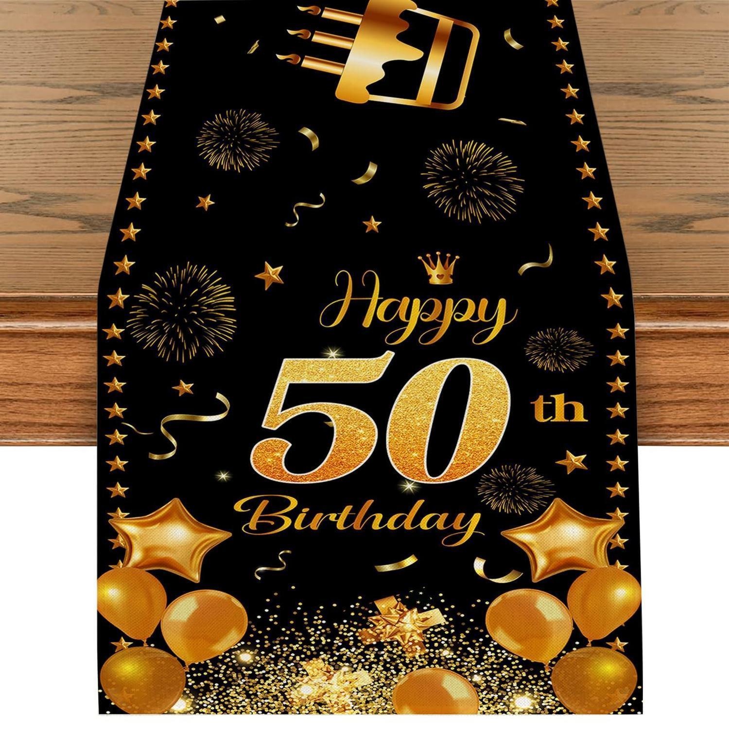 Tischläufer 50. Geburtstag Schwarz Gold 180x35cm Für Damen Und Herren