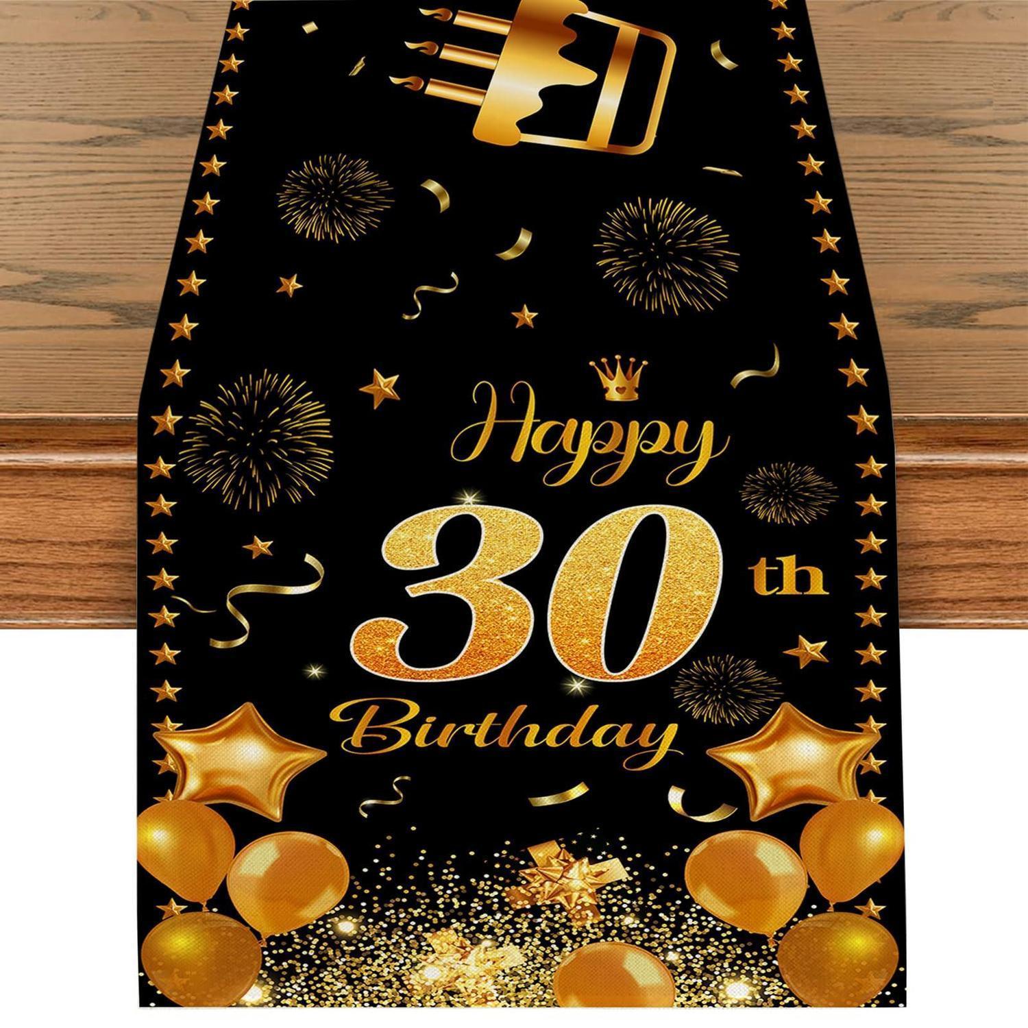 Tischläufer 30. Geburtstag Schwarz Gold 180x35cm Für Damen & Herren