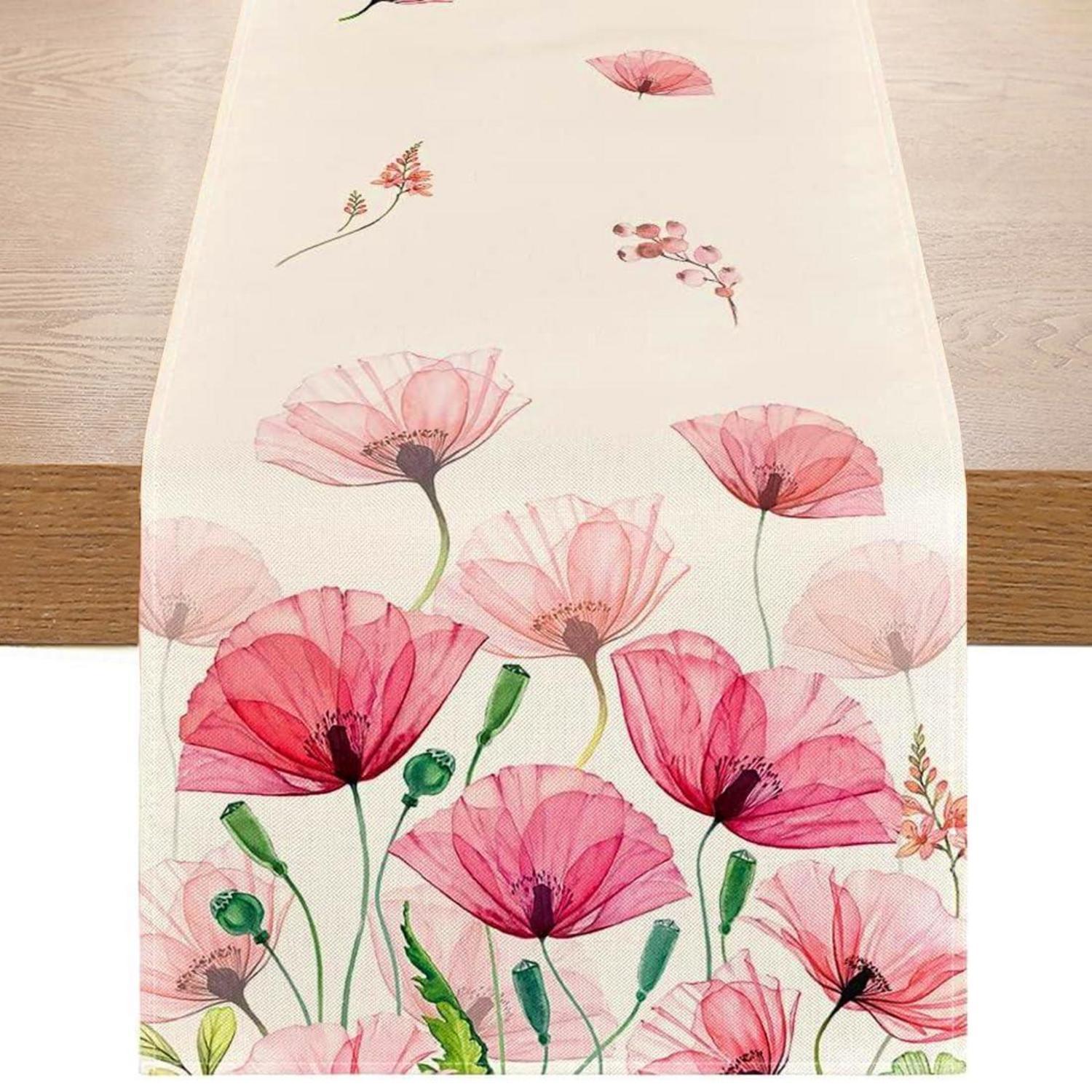 Tischläufer Ostern Blumen 33x180 Cm, Waschbar, Polyester, Frühlingsdeko