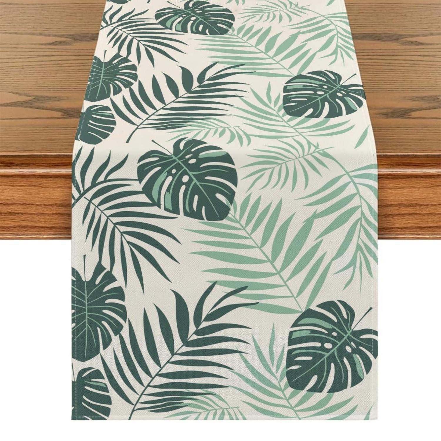Tischläufer 40x100 Cm Mit Blattmuster, Abwaschbar, Für Innen & Außen