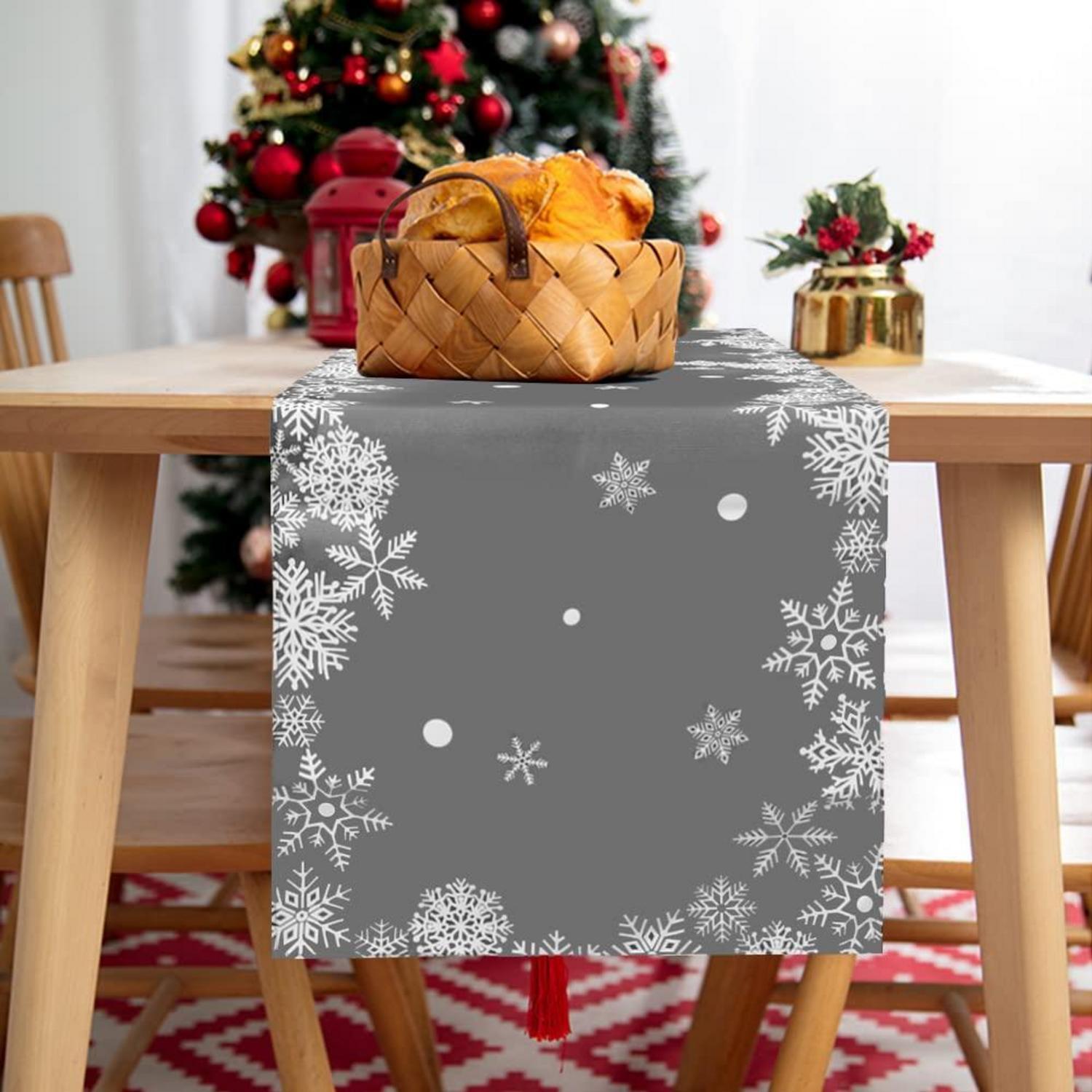 Winter Tischläufer Grau Mit Schneeflocken 40x240 Cm Für Weihnachten