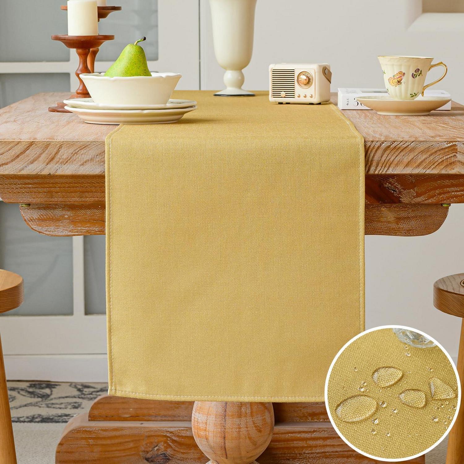 Tischläufer Wasserabweisend Leinen 33x120 Cm Gelb Für Esszimmer, Garten, Party